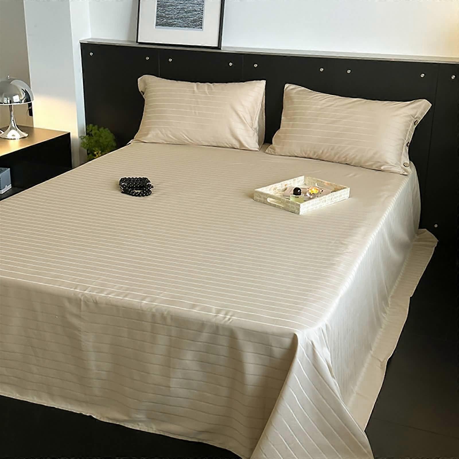 Bed Sheet Set 78 X 90 In Cotton Striped Pattern Light Khaki Bedding