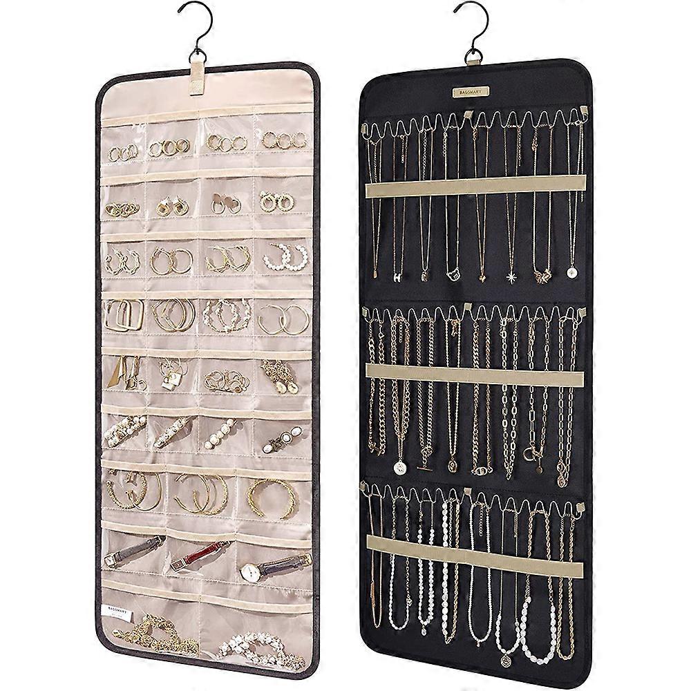Double-Sided Hanging Jewelry Display Organizer Storage Roll with Hook