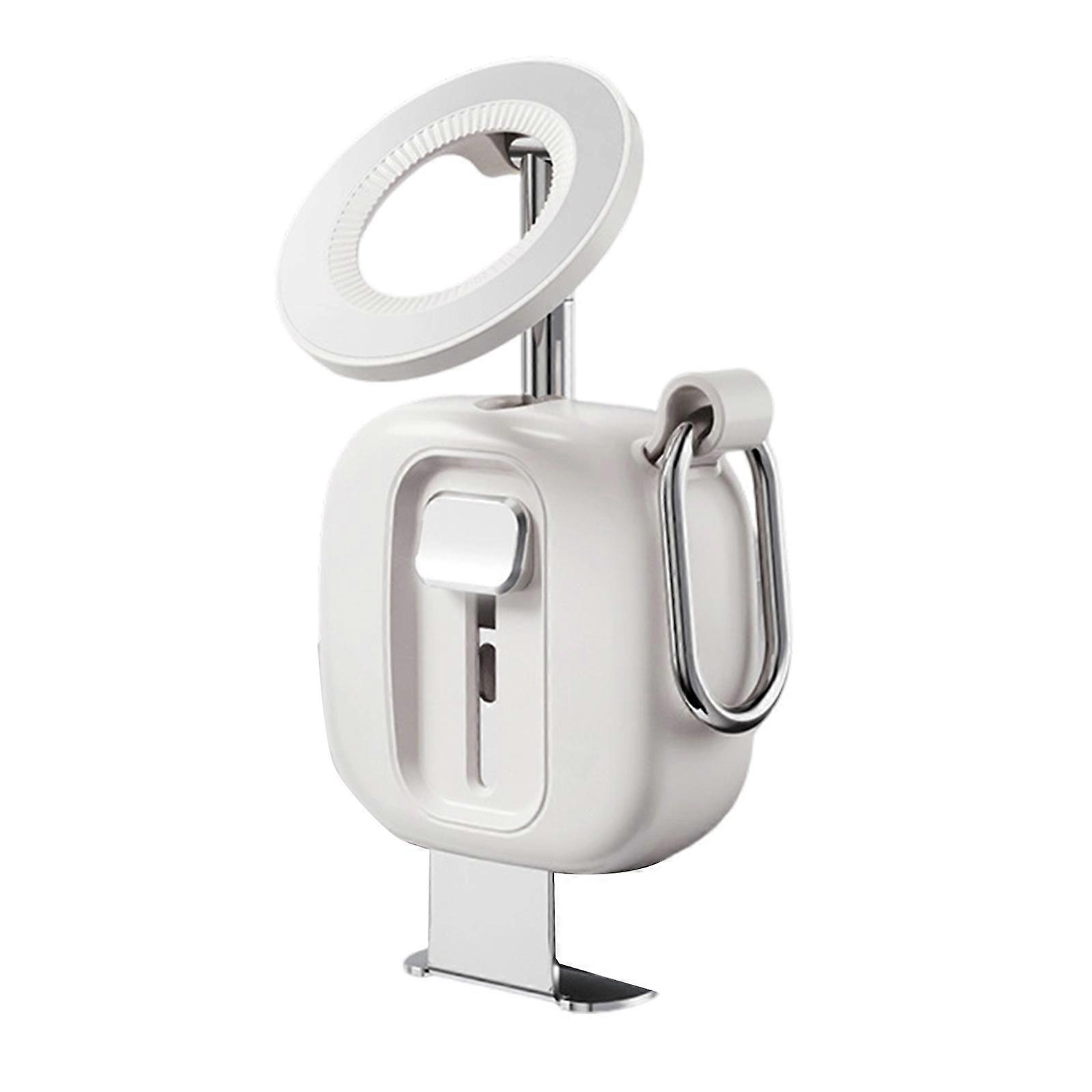 Magnetic Phone Stand Support With 720° Rotation Foldable Carabiner Clip Suitable For Stable Hands Less Viewing Anywhere  White