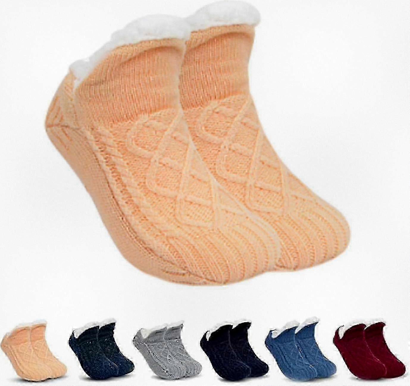 Cozy Fleece-Lined Non-Slip Thermal Socks for Indoor Use, Soft Fuzzy Slipper Socks with V-Neck Design