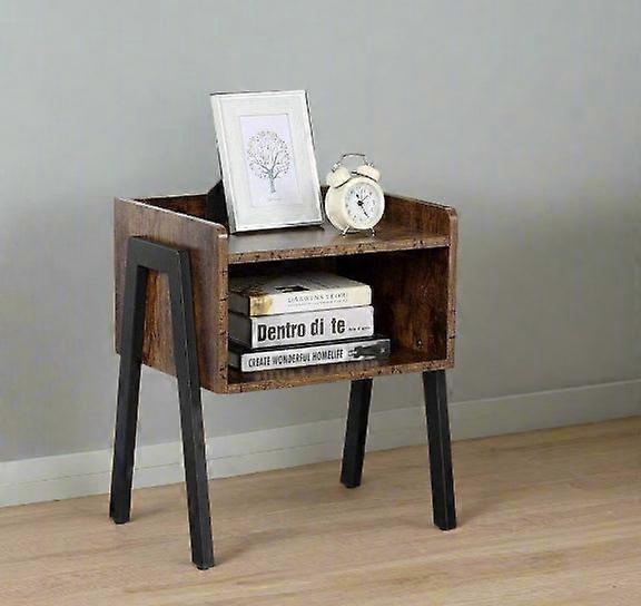 Industrial Rustic Bedside Table Stackable 2 Tier Side Table With Storage Shelf Brown