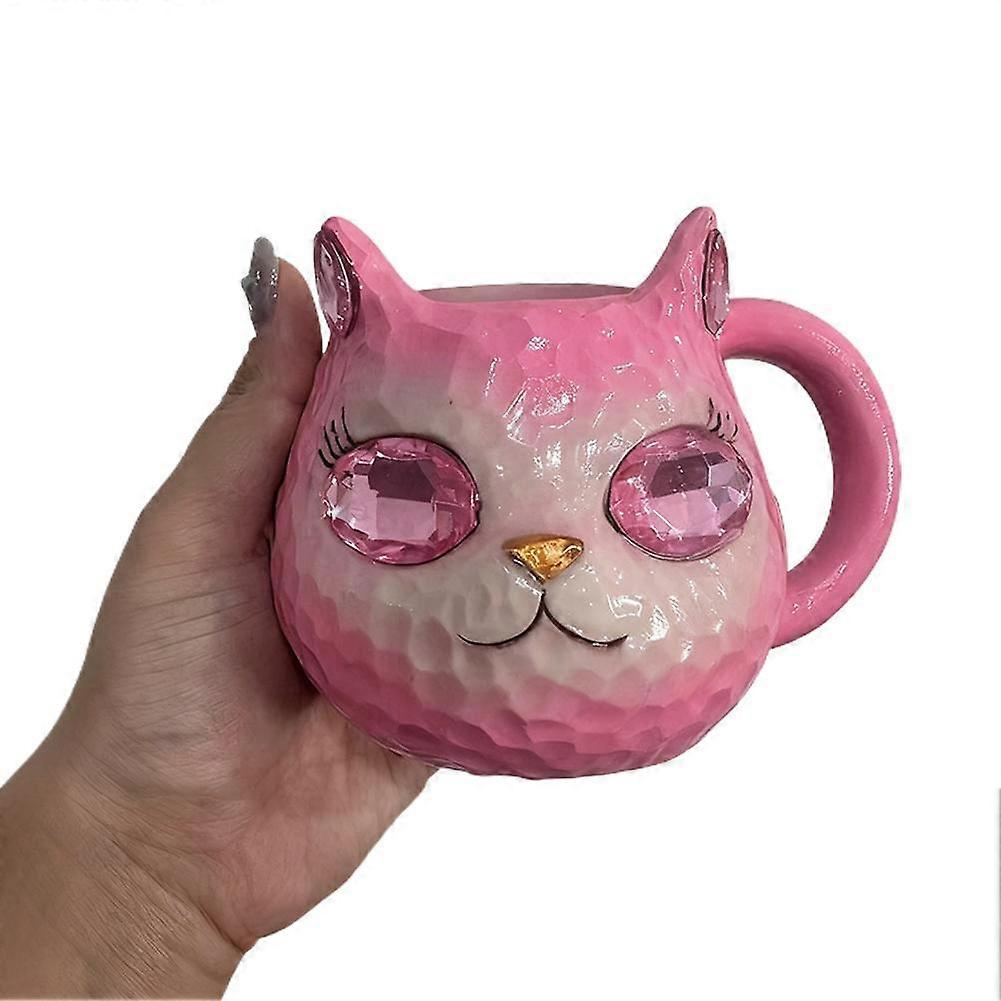 Resin Cat Face Mug with Mineral Texture Creative Kitten Design for Coffee and Tea Ideal Gift for Cat Lovers