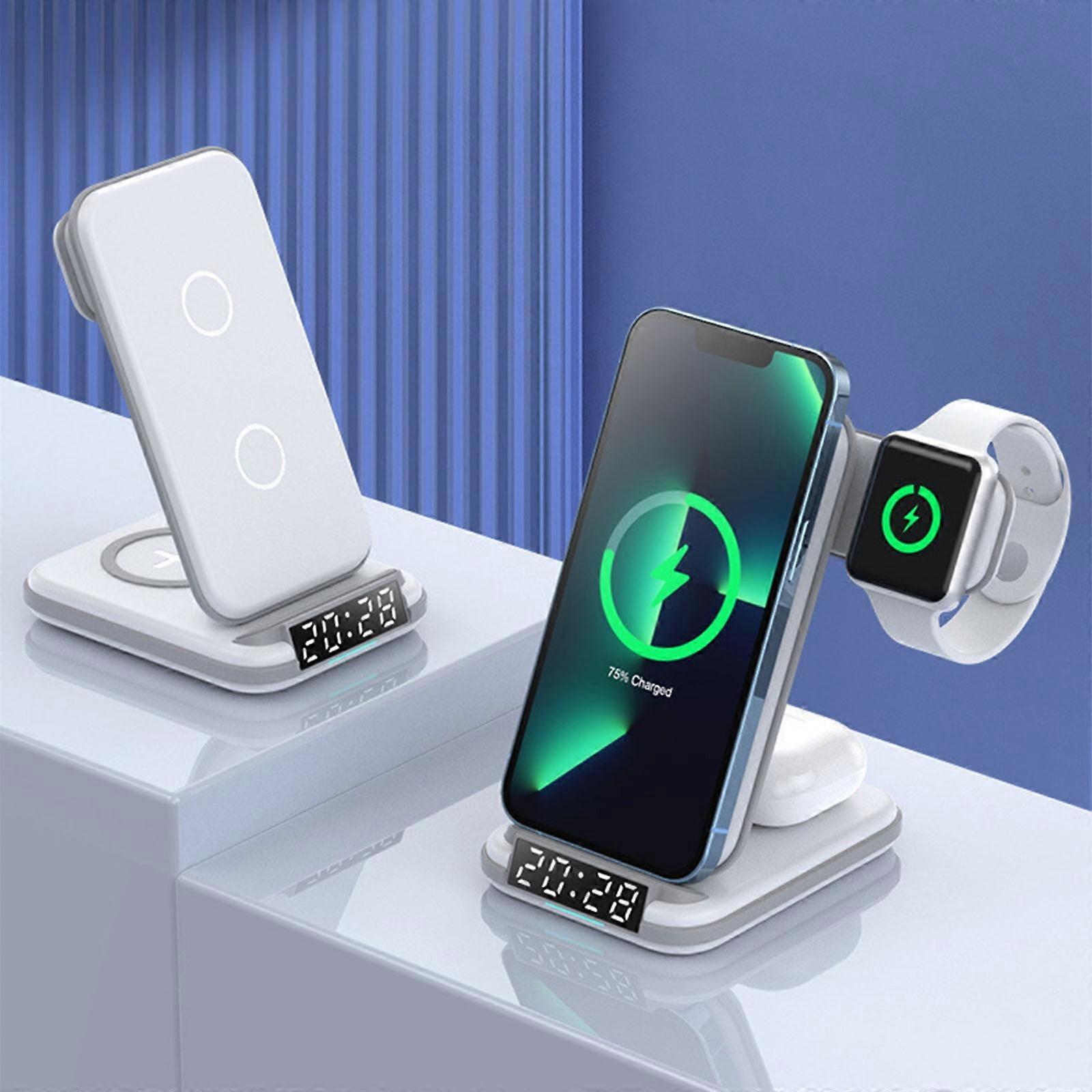 Car Phone Mount Charger, Alarm Clock with Wireless Charging & Bedside Clock, Compatible with iPhone - Deep Sleep Alarm for Adults/Teens