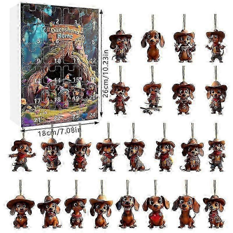 Quality Dachshund Advent Day Countdown 24 Days Blind Box Christmas Tree Decoration Acrylic Pendant