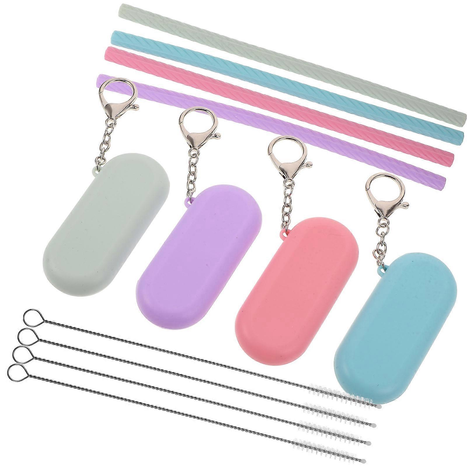 Reusable Silicone Straws for Drinking 4Sets Foldable Portable Straws with Case