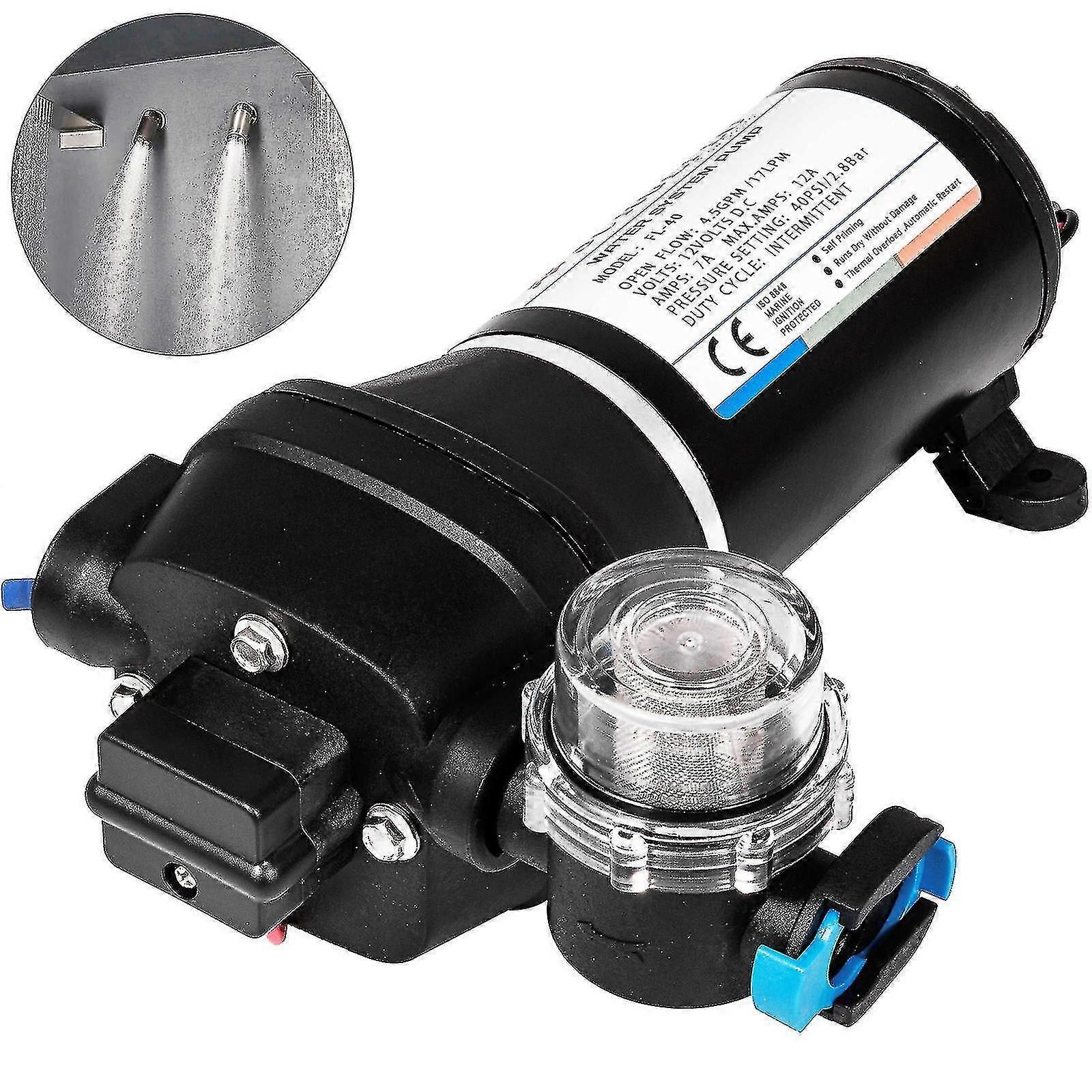 40PSI 12V 高圧ダイヤフラム ウォーター ポンプ、17L/分