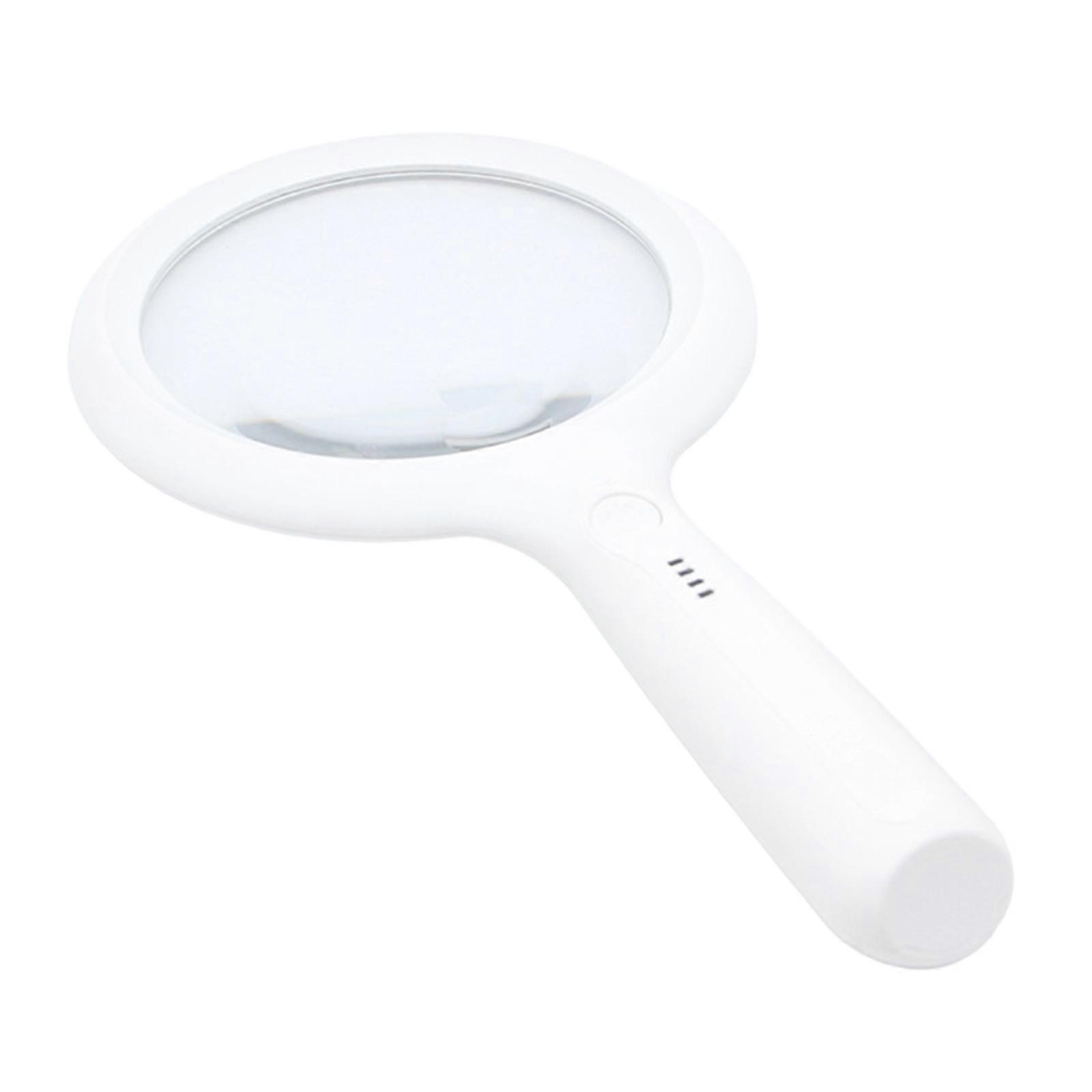28X 56X Magnifying Glass with LED Light Rechargeable Handheld Magnifier for Stamps Inspection Cold Warm Light Adjustable  White