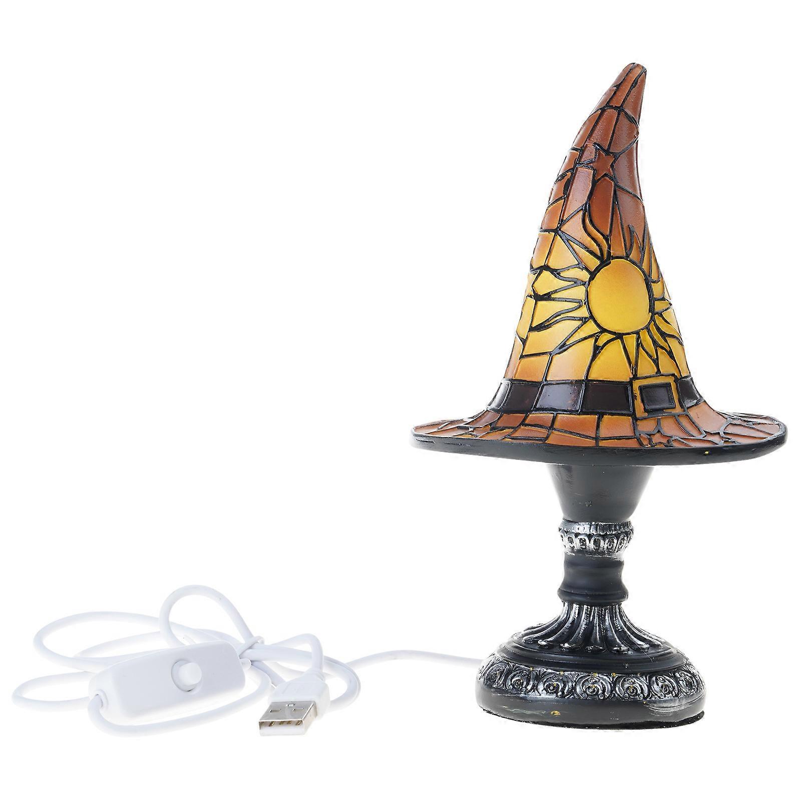 Halloween Wizard Hat USB Powered Nightlight Handcrafted LED Resins Colorful Witch Hat Table Lamp For Desktop Display  Yellow