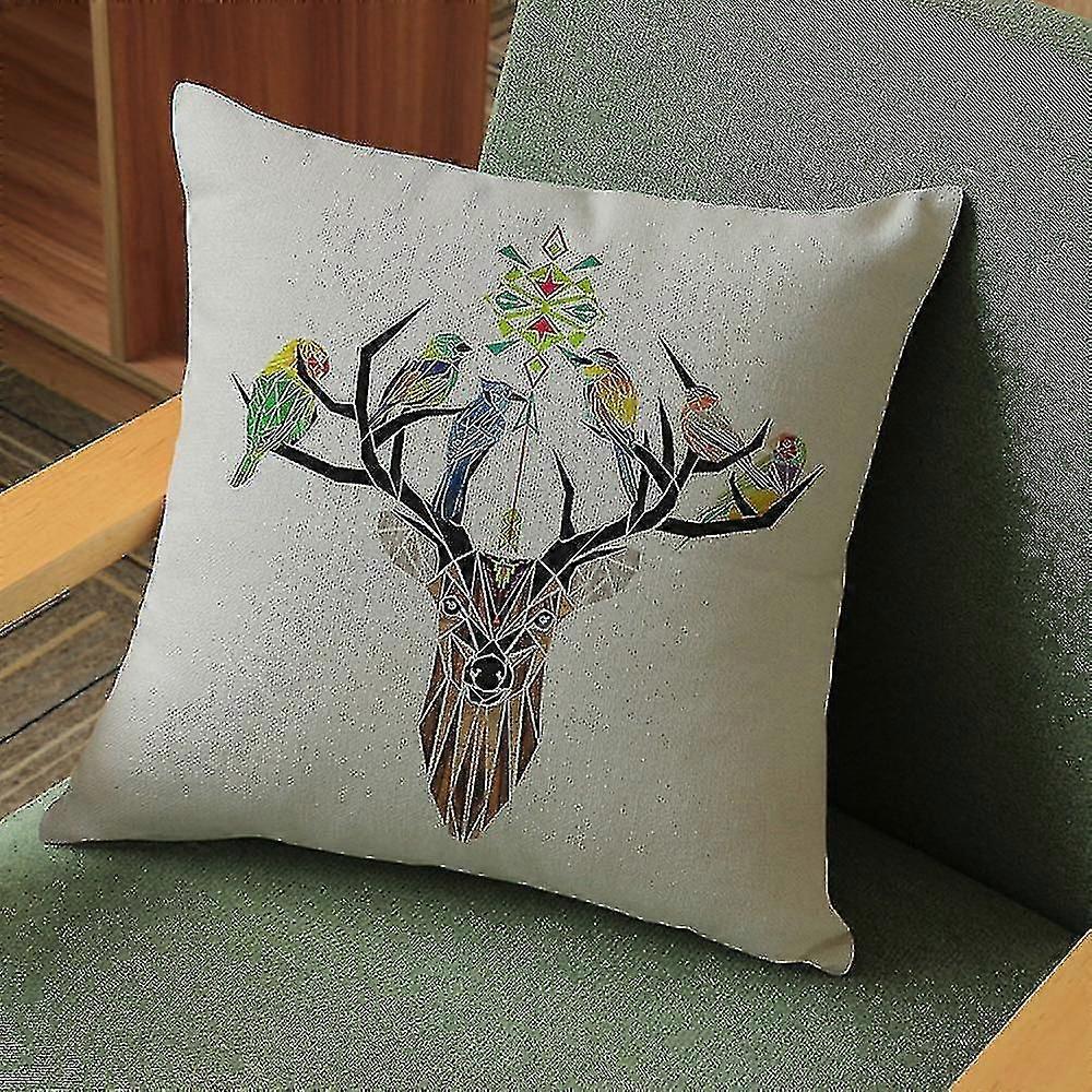 2-piece Sofa Upholstery Pillowcase, Deer Pattern Polyester Linen Cushion Cover