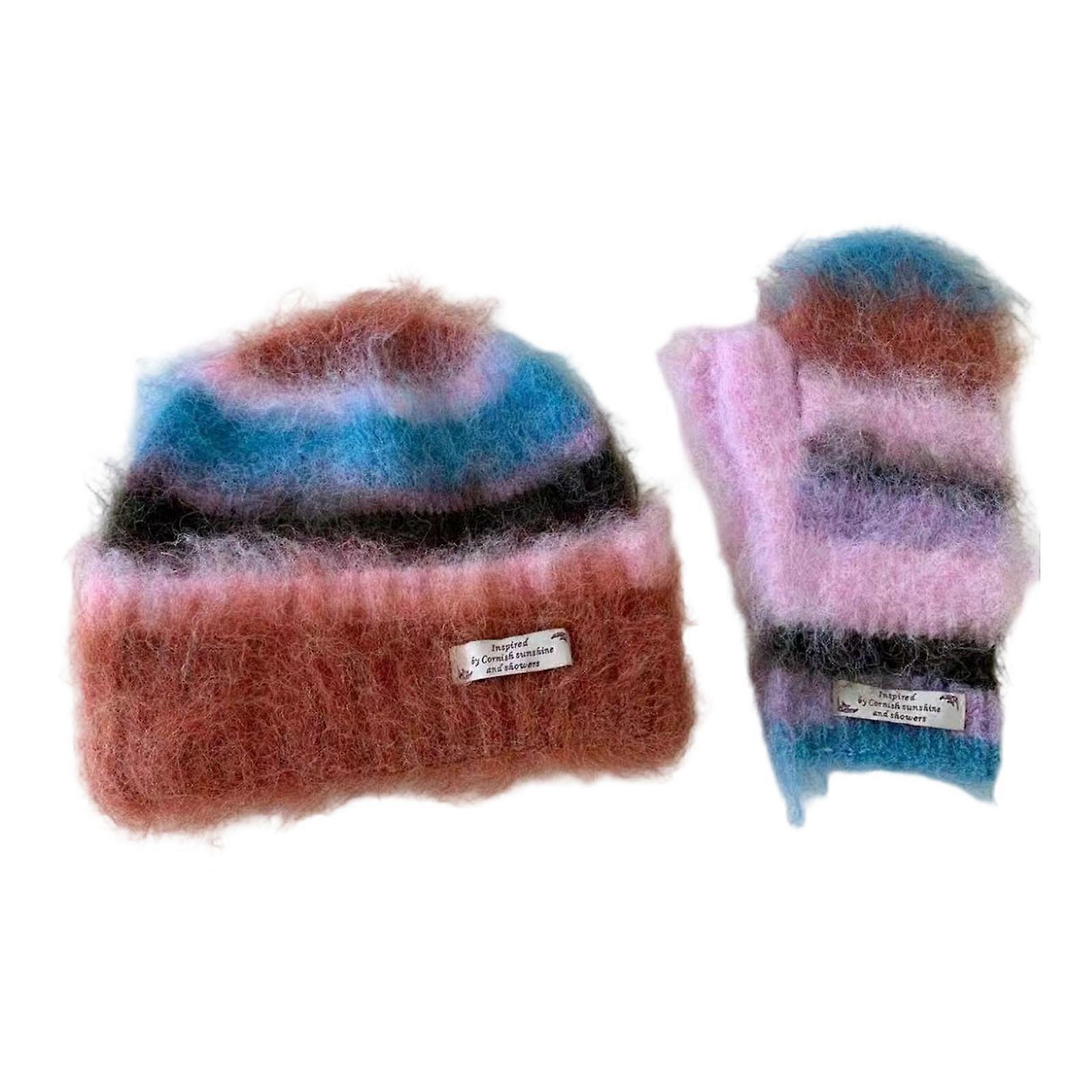 Unisex Acrylic Knitted Hat For Cold Weather Soft Stretchy Comfortable Stripe Pattern Stretchy Winter Hat Multicolor