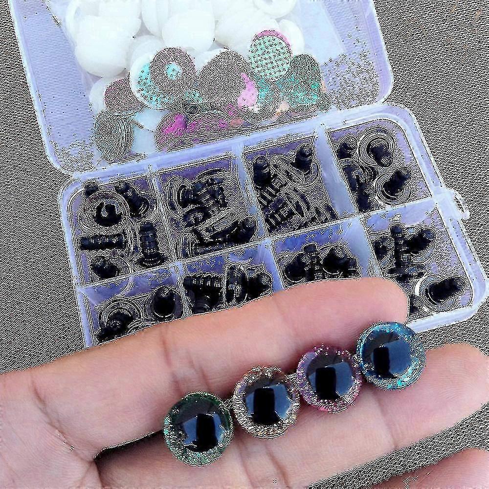 עיני בעלי חיים נצנצים מפלסטיק תלת מימד לצעצועי סרוגה - 48 יחידות קופסה מעורבת 12 מ"מ