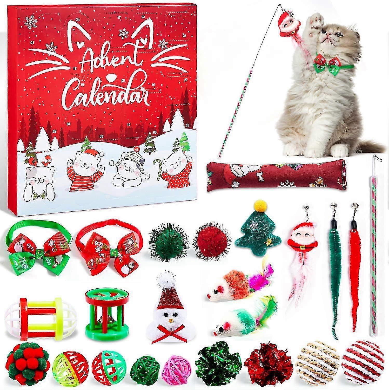 Cat Advent Calendar 2024, Kitten Christmas Countdown Calendar, Includes 24-Piece Cat Christmas Toy Set, Kitten Interactive Games, Christmas Gift