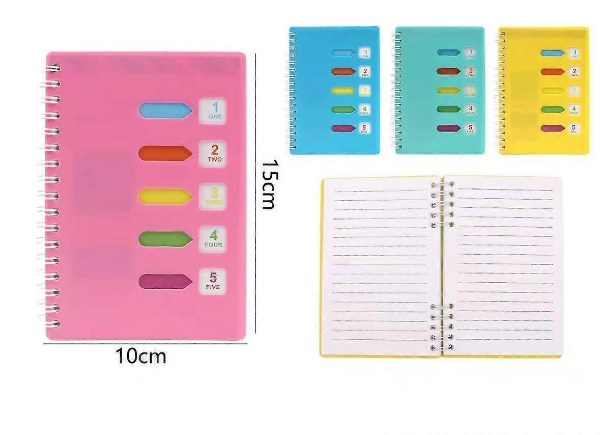 A6 Spiral Notebook with PP Laminated Cover, 4-Color Dividers, 360° Rotation, Ink-Proof Paper