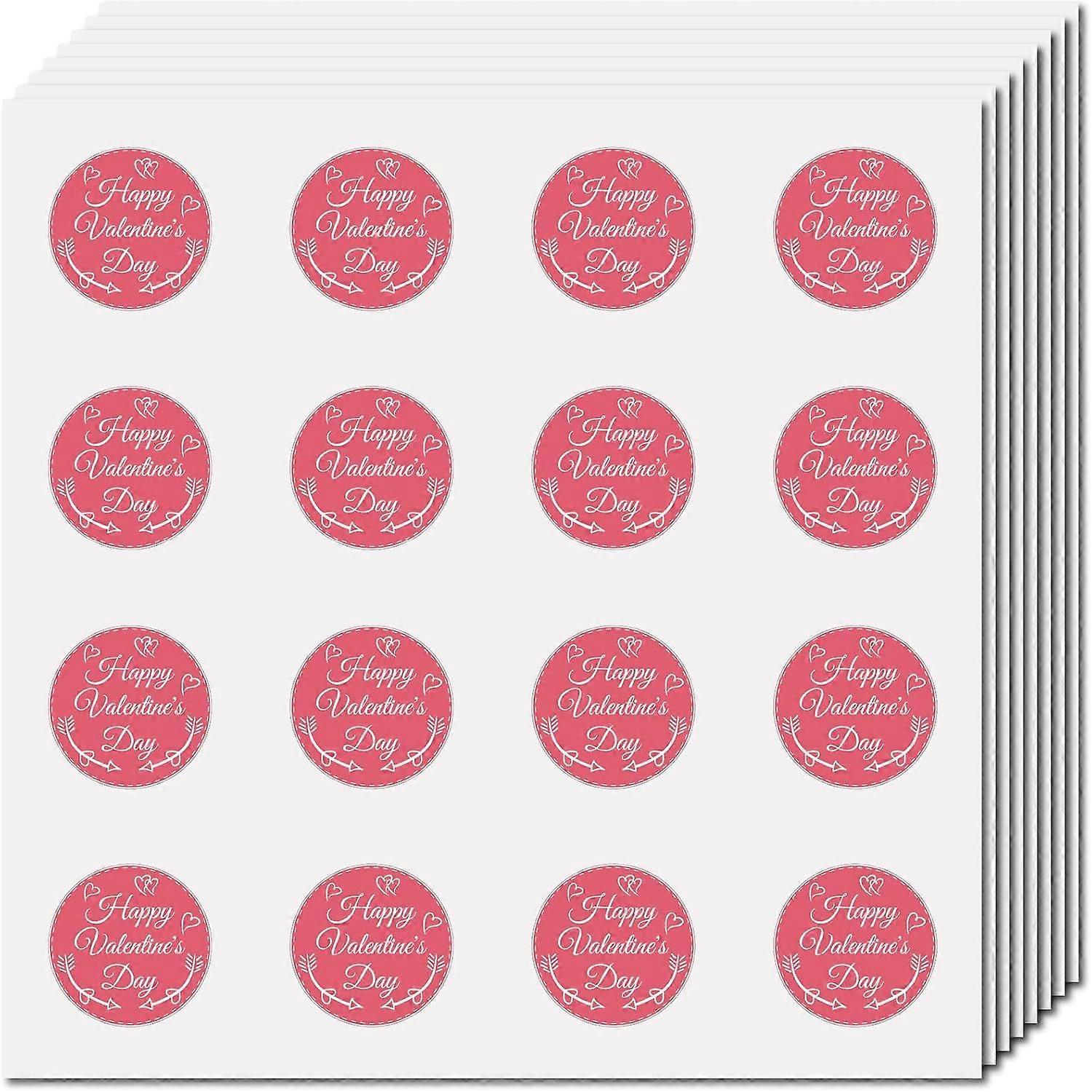 8 Sheets Happy Valentine's Day Circle Decals Bulk Round Dot Red Love Stickers Self Adhesive Labels Waterproof Plastic Dot Tags Removable Pattern Marki
