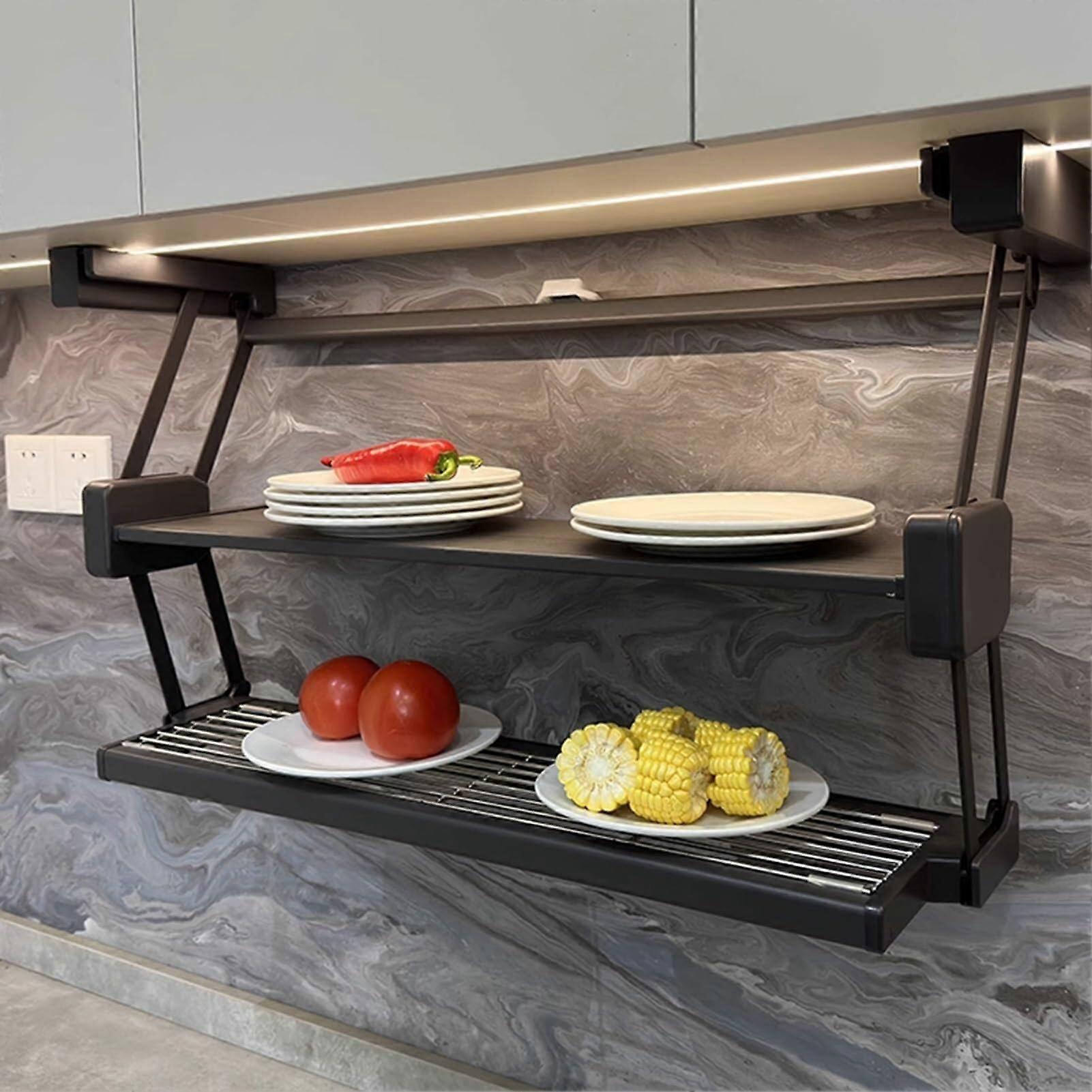 Pull Down Kitchen Shelf with Hydraulic Foldable 2 Tier Wall Mounted Spice Rack for 80cm Cabinet