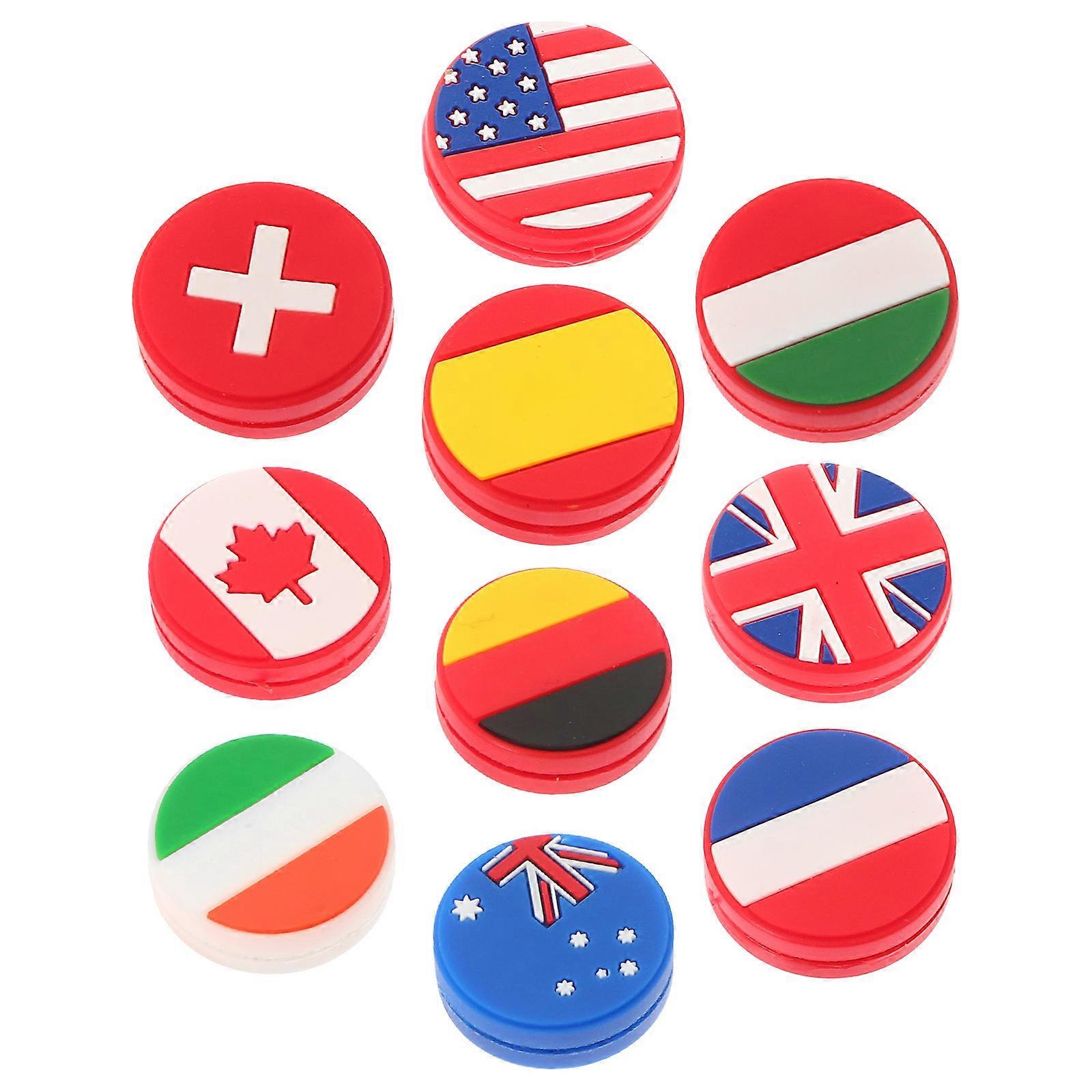 10 PCS Silicone Tennis Racket Vibration Dampeners Round Shape National Flag Pattern Tennis Racquet Absorbers Tennis Racket Strings Dampers for Players