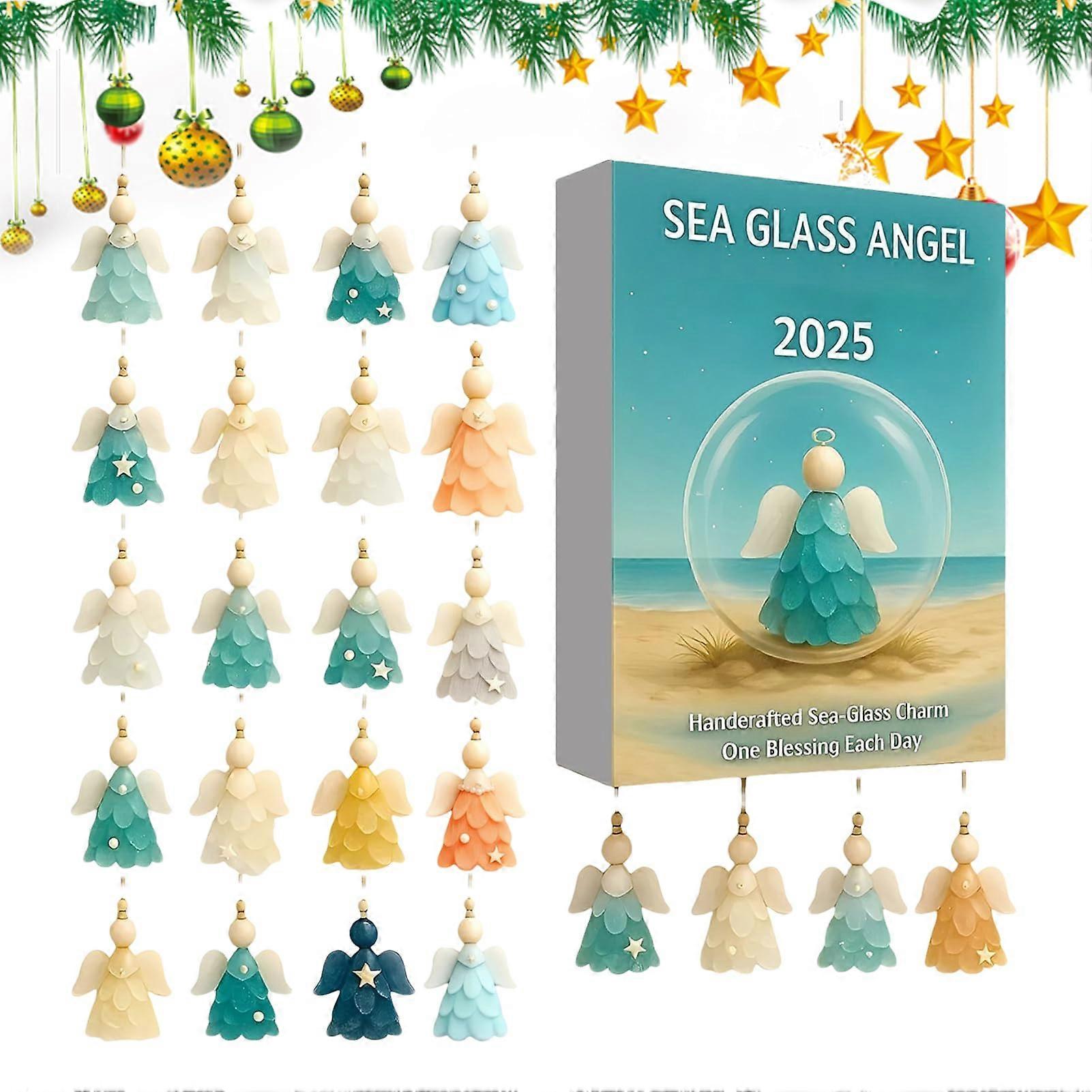 Christmas Advent Calendar 2025 with 24Day Countdown and Unique Sea Glass Angel Acrylic Ornaments