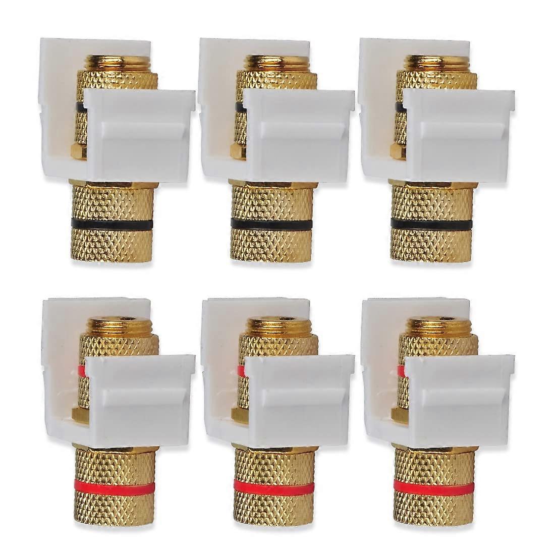 Speaker Keystone Jack with Gold Plated Binding Post for Banana Plug Wall Plate, White, 6pcs