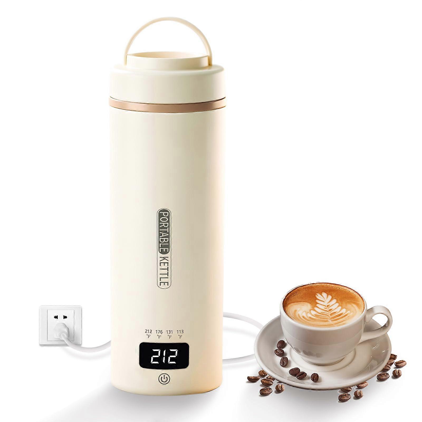 Portable Travel Electric Kettle 16oz 304 Stainless Steel with 4 Temp Modes USB and Plugin Beige
