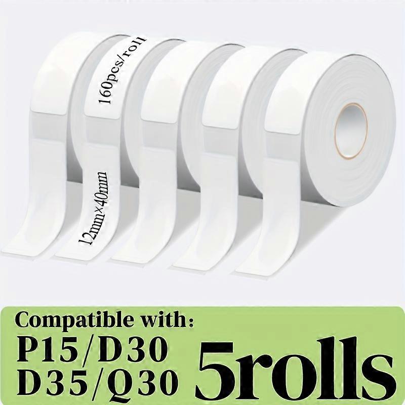 5 Rolls of 800 Labels, Suitable for P15 Thermal Self-Adhesive Labels, Black Text on White Background, (12Mmx40Mm/1.19X3.99cm)