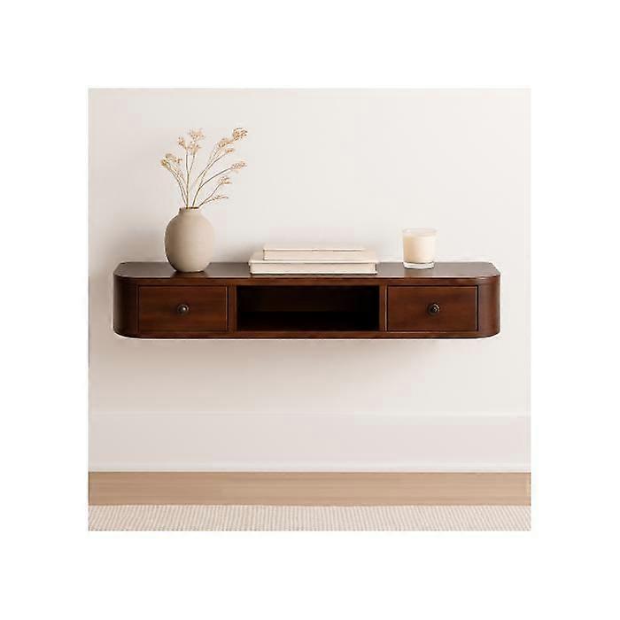Solid Wood Lunar 2 Drawer Wall Mounted Console, 1 Shelf, Dark Brown