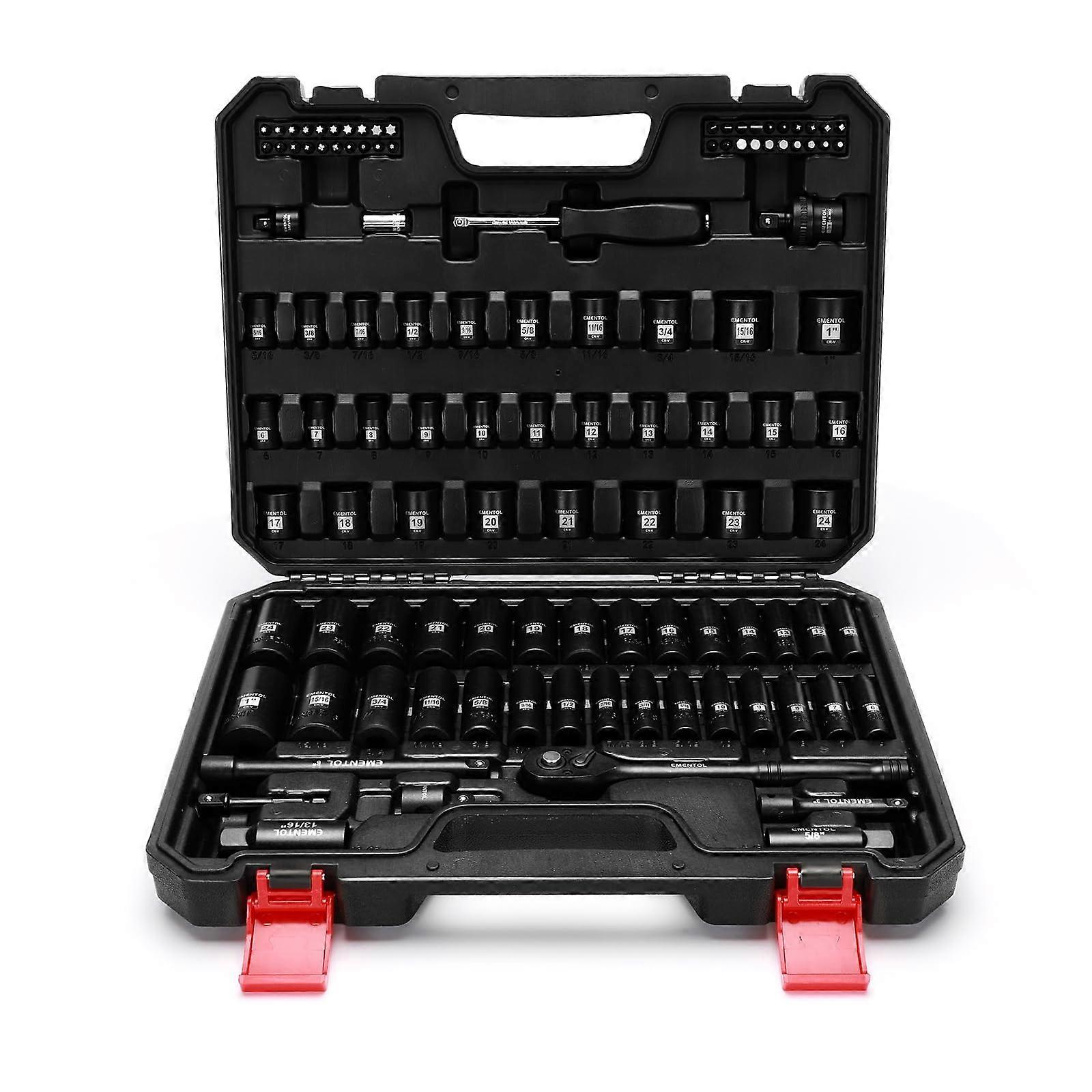 109Piece 3/8 Drive Socket Set SAE and Metric, 6Point Chrome Vanadium with Ratchet and Extensions