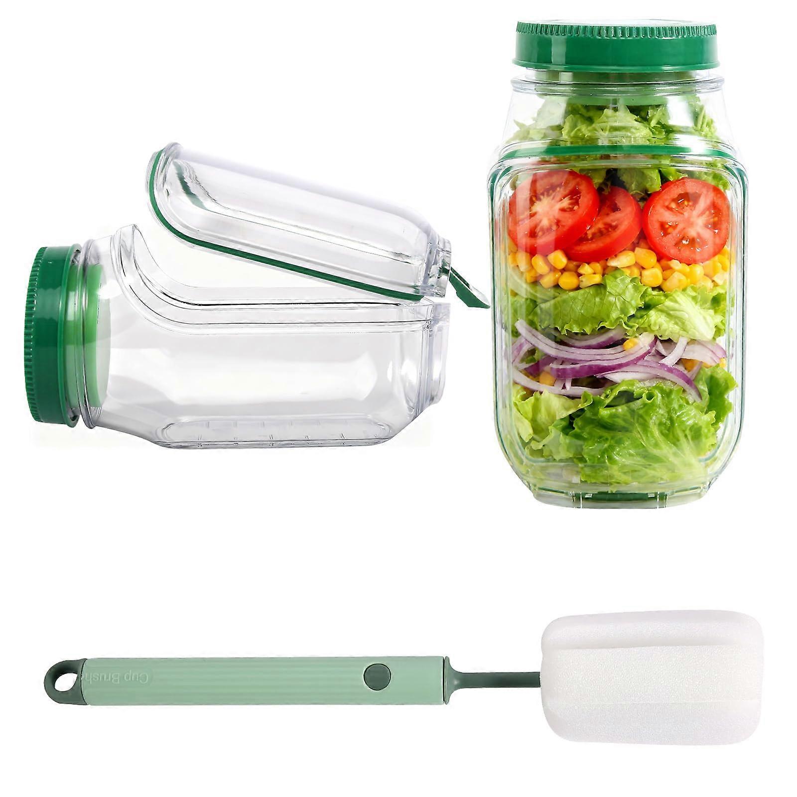 Salad Jar with Leakproof Dressing Compartment, Side Opening Wide Mouth Reusable Lunch Container