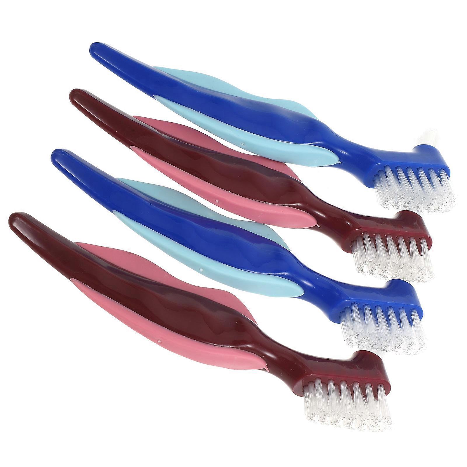 Denture Cleaning Tools Ergonomic Handle Multi-Functional Blue 4Pcs