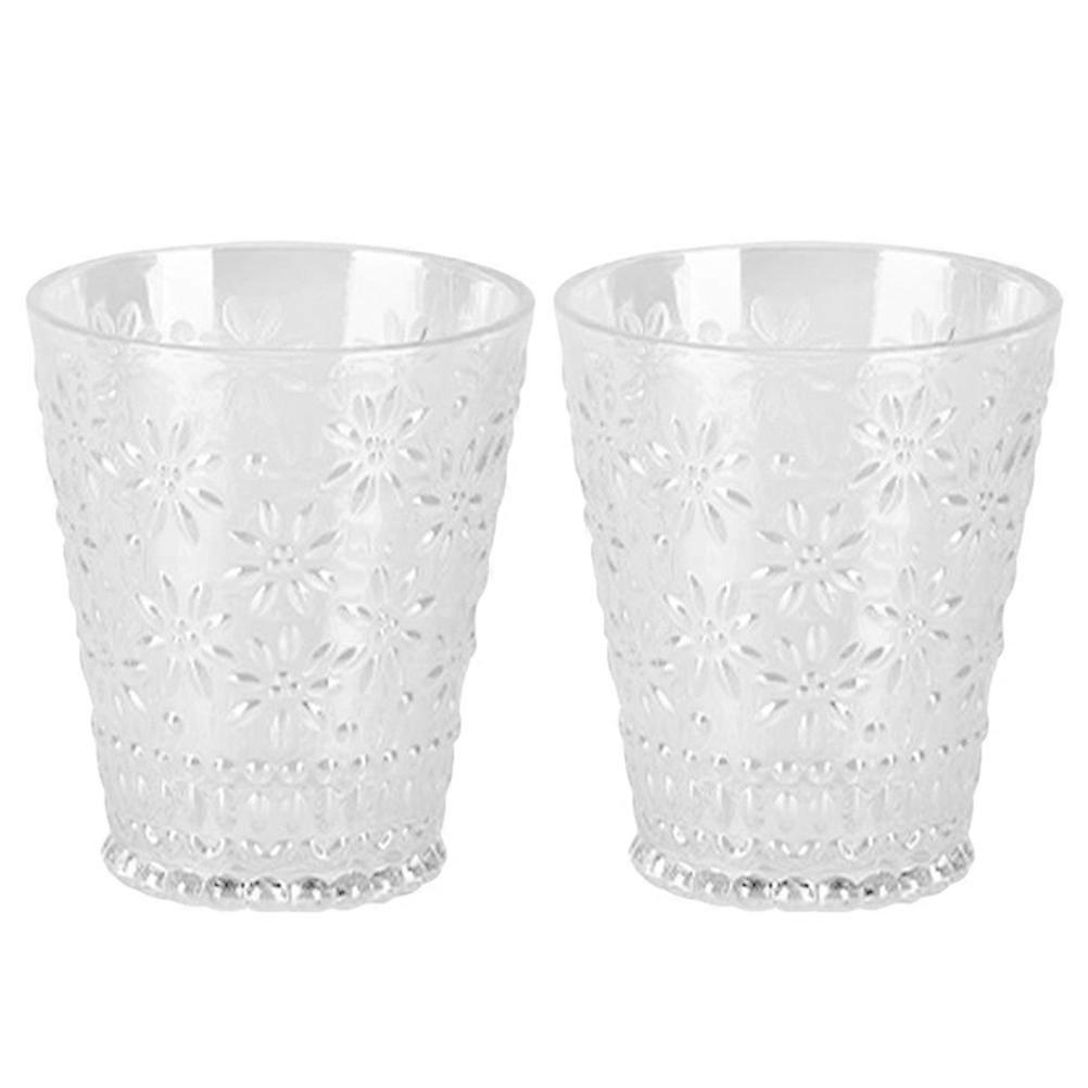 Flower Pattern Cup Glass Cup for Home Use 2Pcs Transparent Beverage Cups