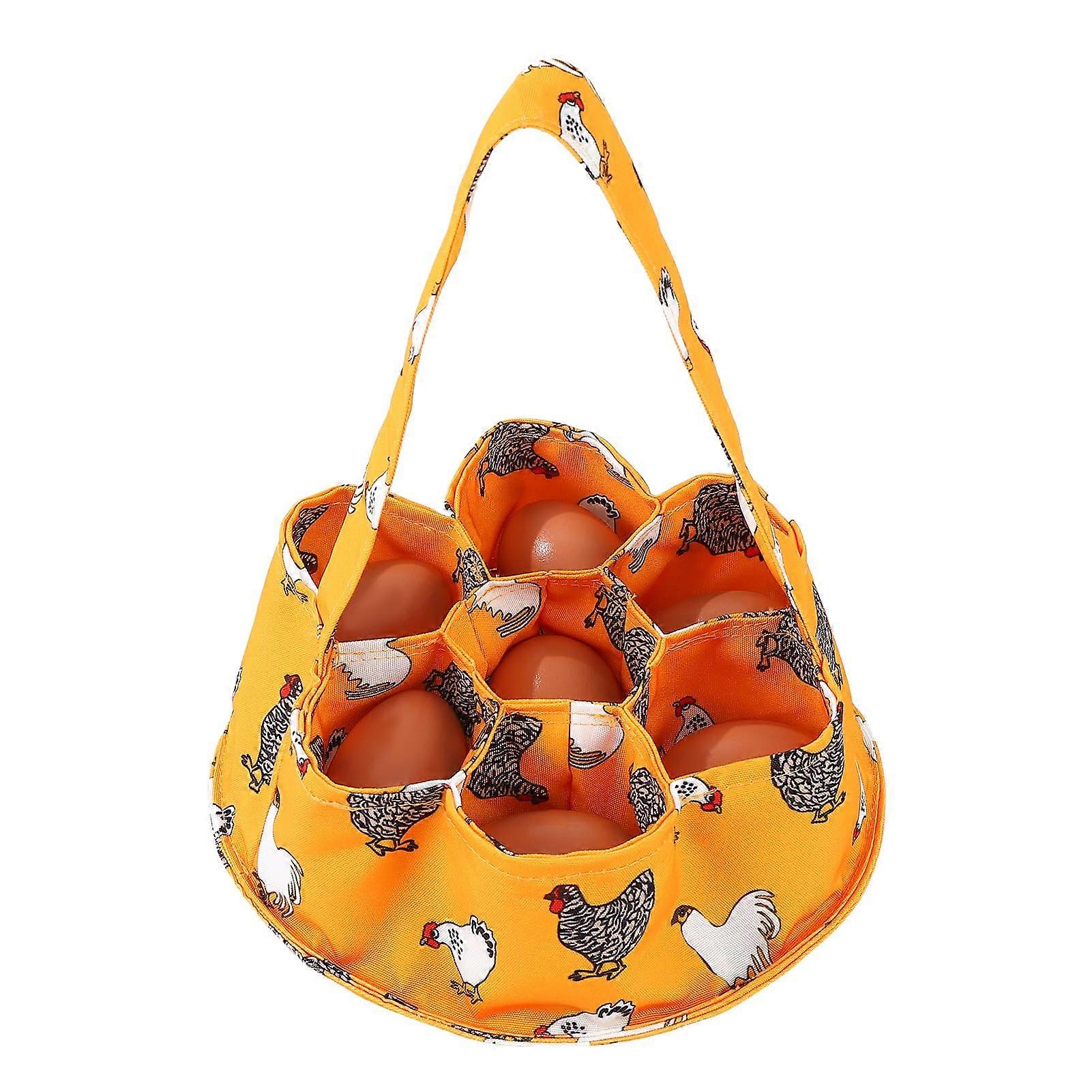 Egg Gathering Basket with 7 Deep Pockets Durable Canvas for Chicken Coop Collection Yellow Pattern