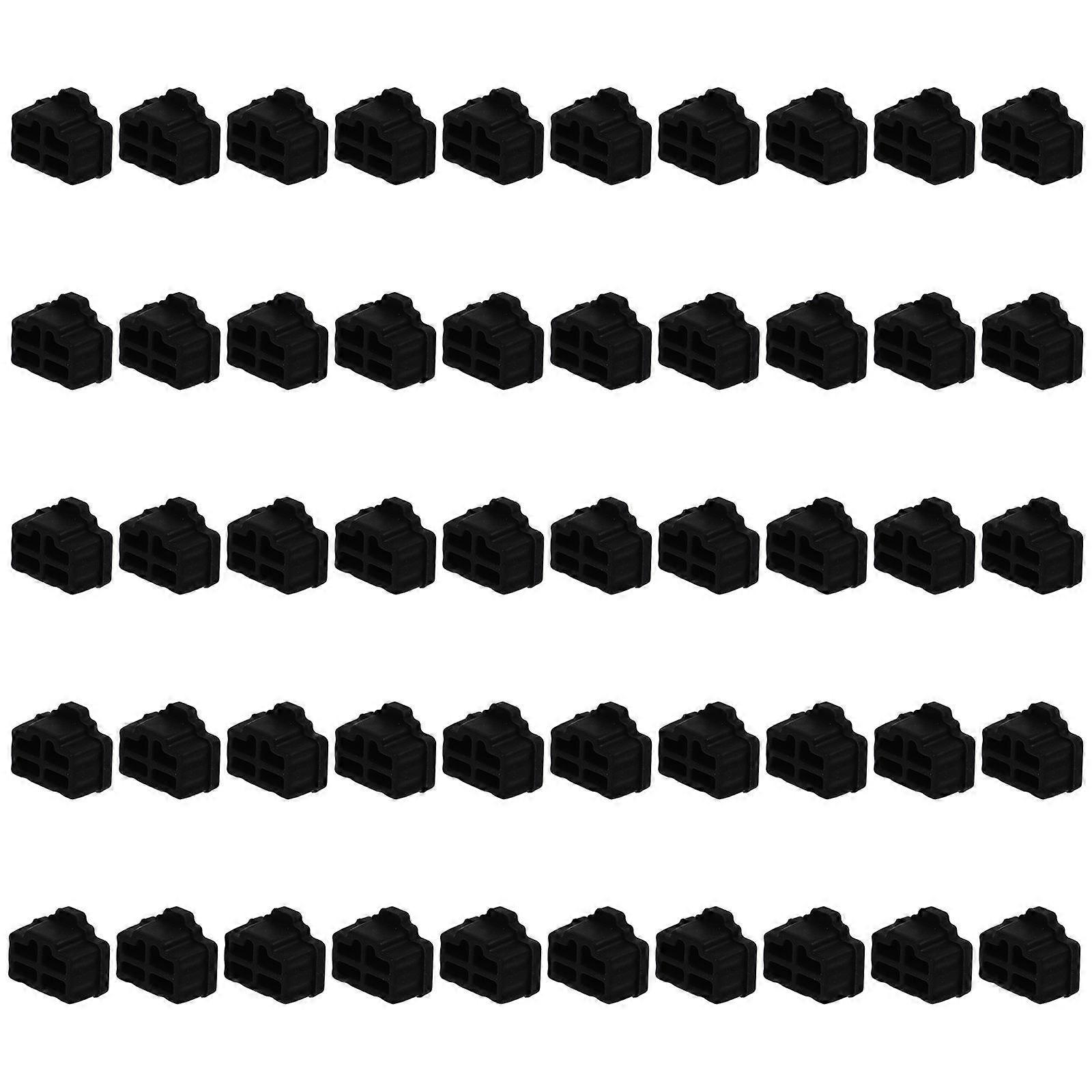 Cable Port Dust Cover RJ45 Interface Plugs Home Office Use Silicone Rectangular Dustproof 50Pack