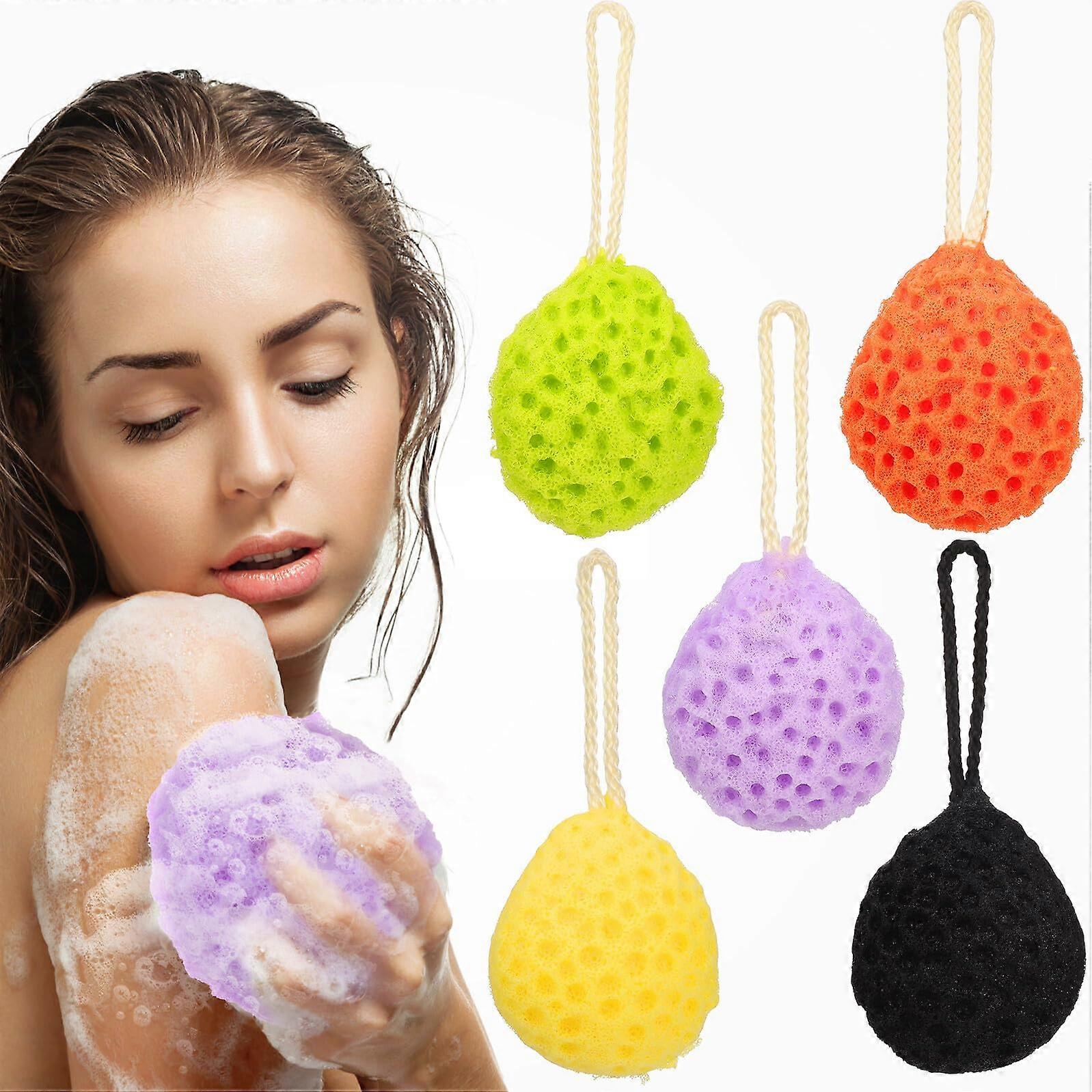 5pcs Soft Exfoliating Bath Sponge with Hanging Loop, Durable Shower Loofah for Body Cleansing