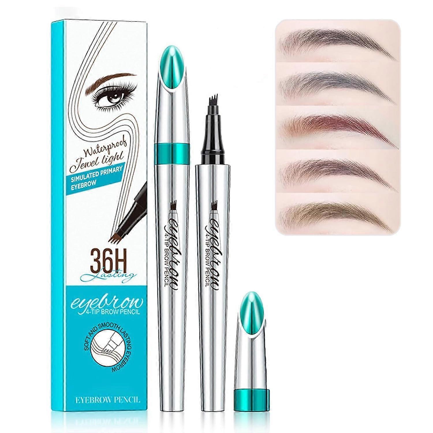 Waterproof 4 Fork Tip Eyebrow Pencil Light Brown 2PC Long Lasting Microblading Pen Natural Strokes