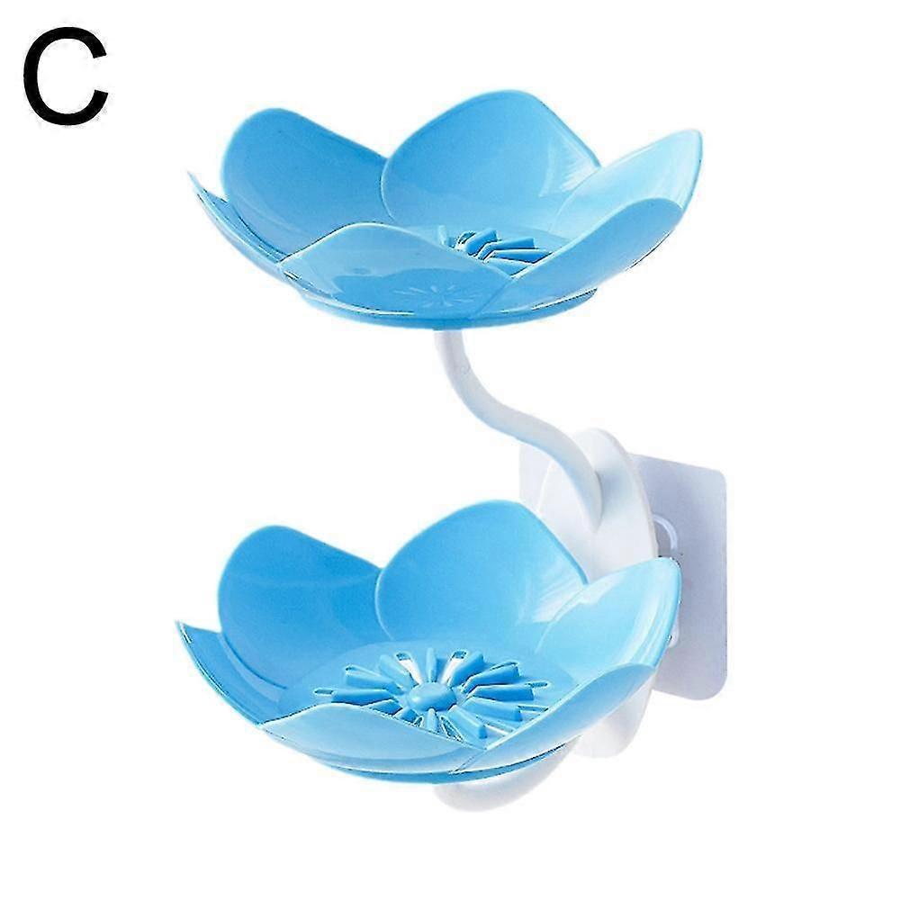 Soap Dish Flower Shape No Punching Wall Mounted Double Layer Drain