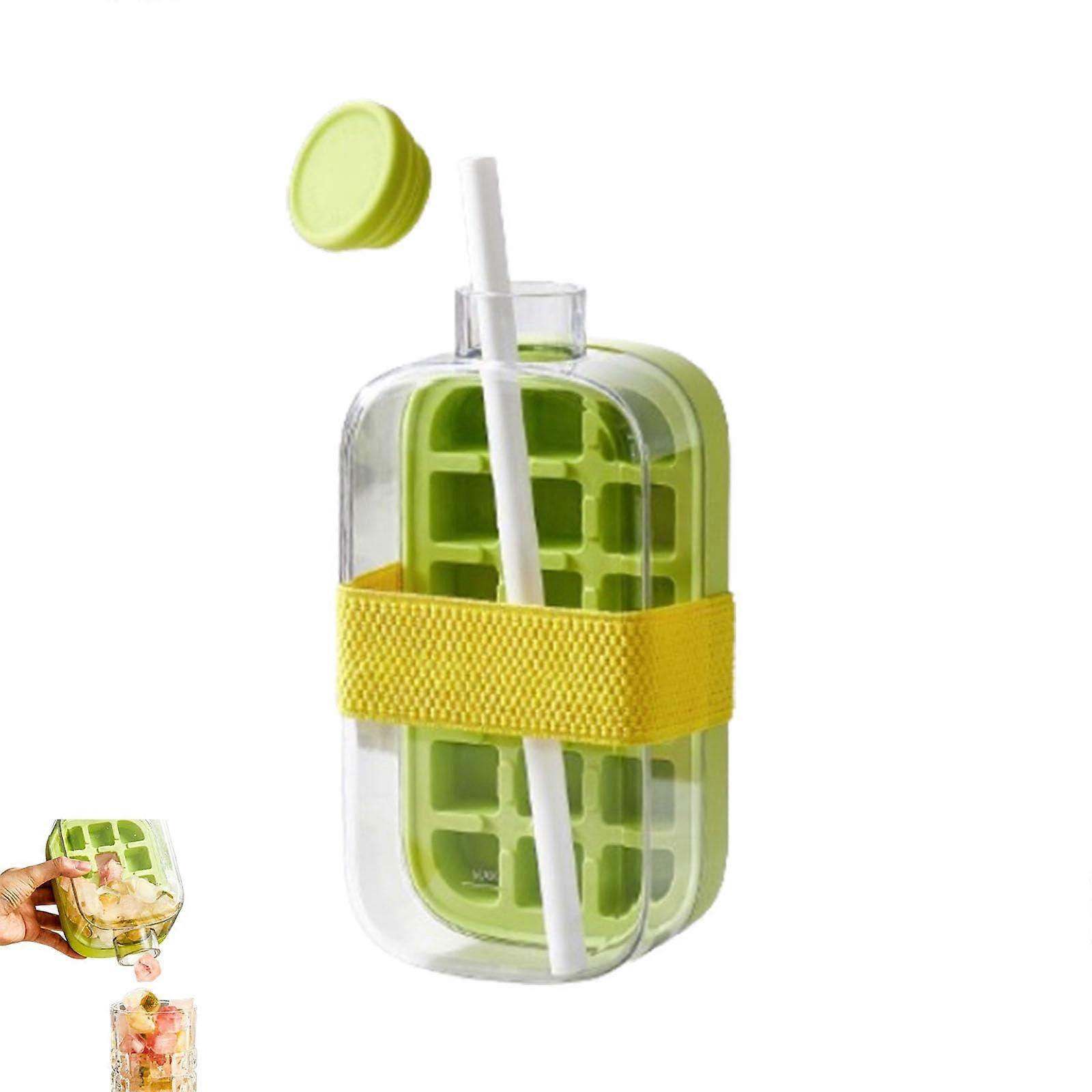 2in1 Ice Cube Water Bottle with Straw, 800ml Large Capacity Ice Tray Bottle for Quick Cube Making