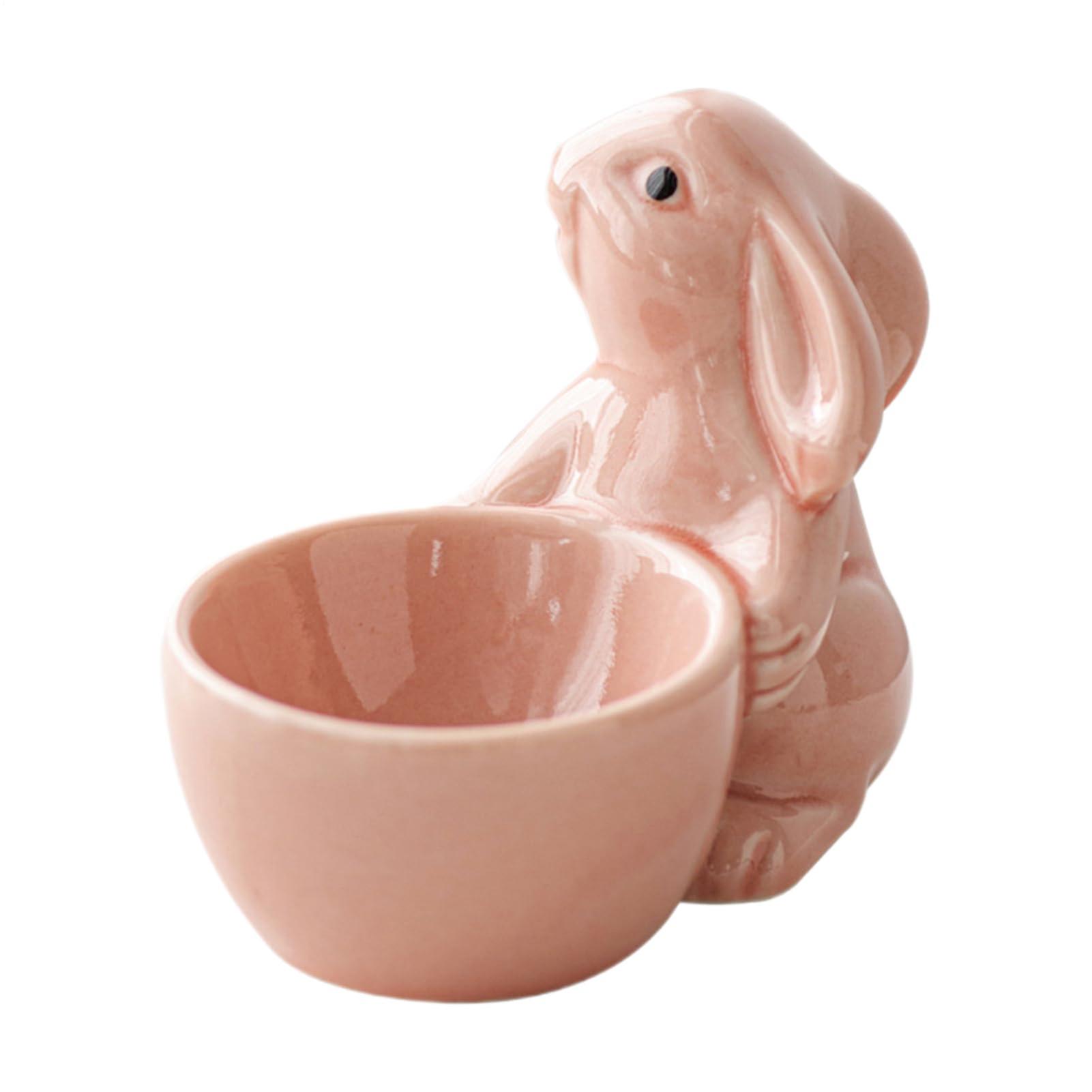 Ceramic Easter Bunny Egg Holder with Adorable Design for Stable Placement, Pink Decorative Cup