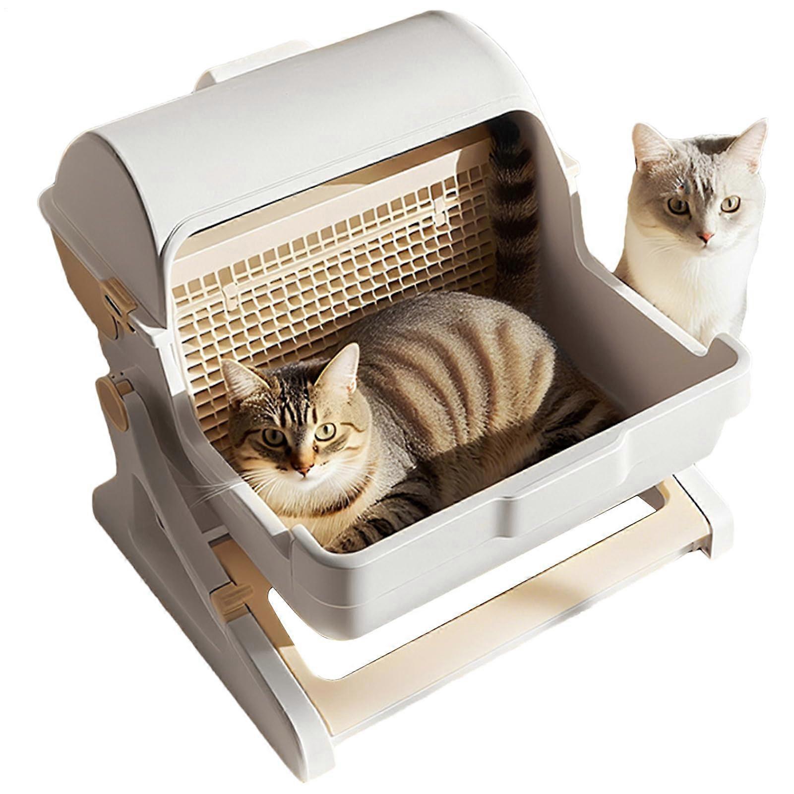 Automatic Self Cleaning Cat Litter Box with Odor Control and Safe PetFriendly Design, Beige Gray