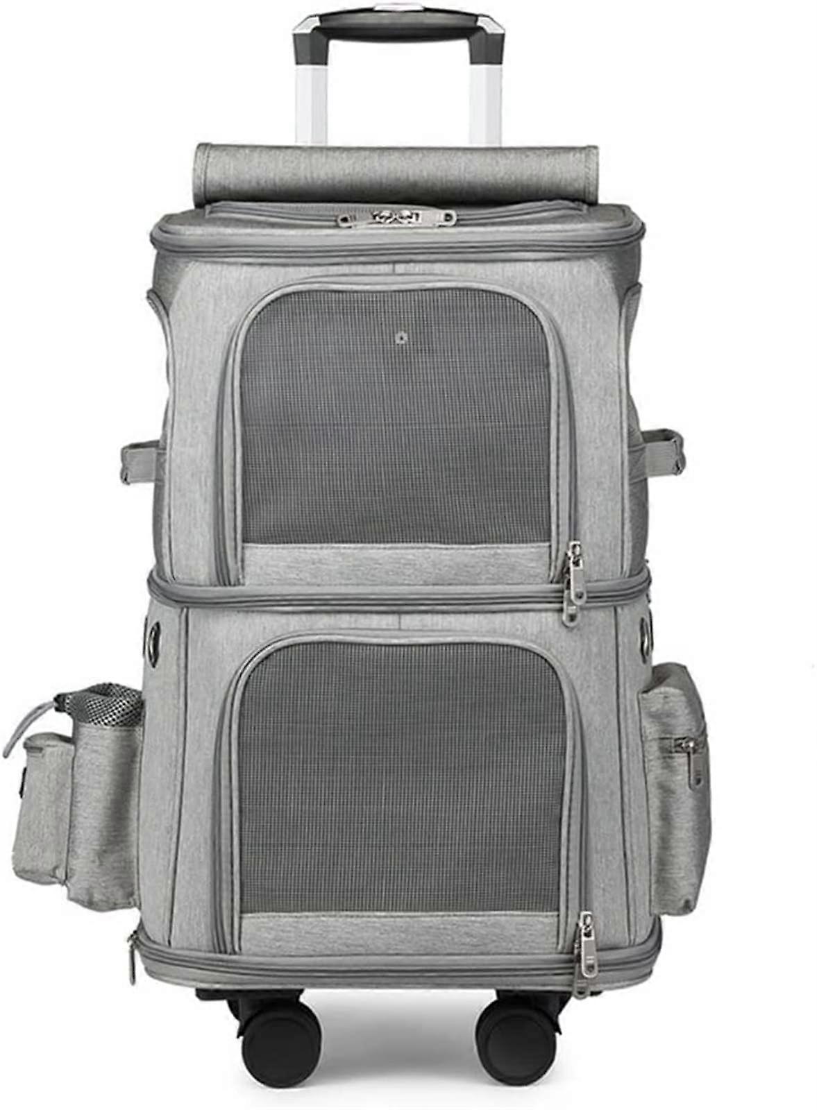 Pet Travel Backpack with Wheels, Foldable DoubleLayer Dog Trolley Bag for Outdoor Hands Carrying