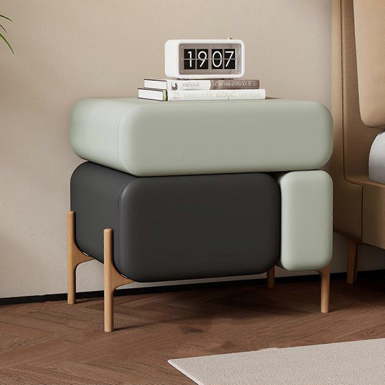 Nightstand with Drawers Solid Wood Bedside Table with Silent Sliding Storage for Bedroom Green