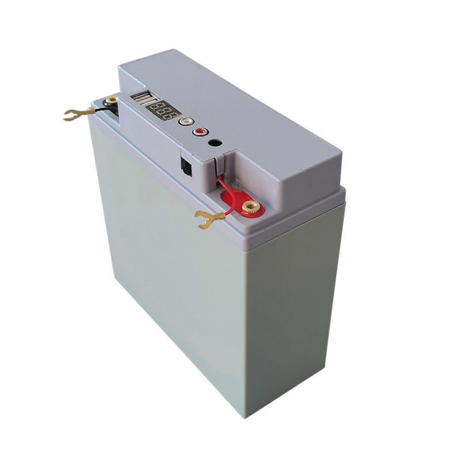 12V Battery Storage Case with Dual USB Fast Charging and LCD Display, Large Capacity, Gray