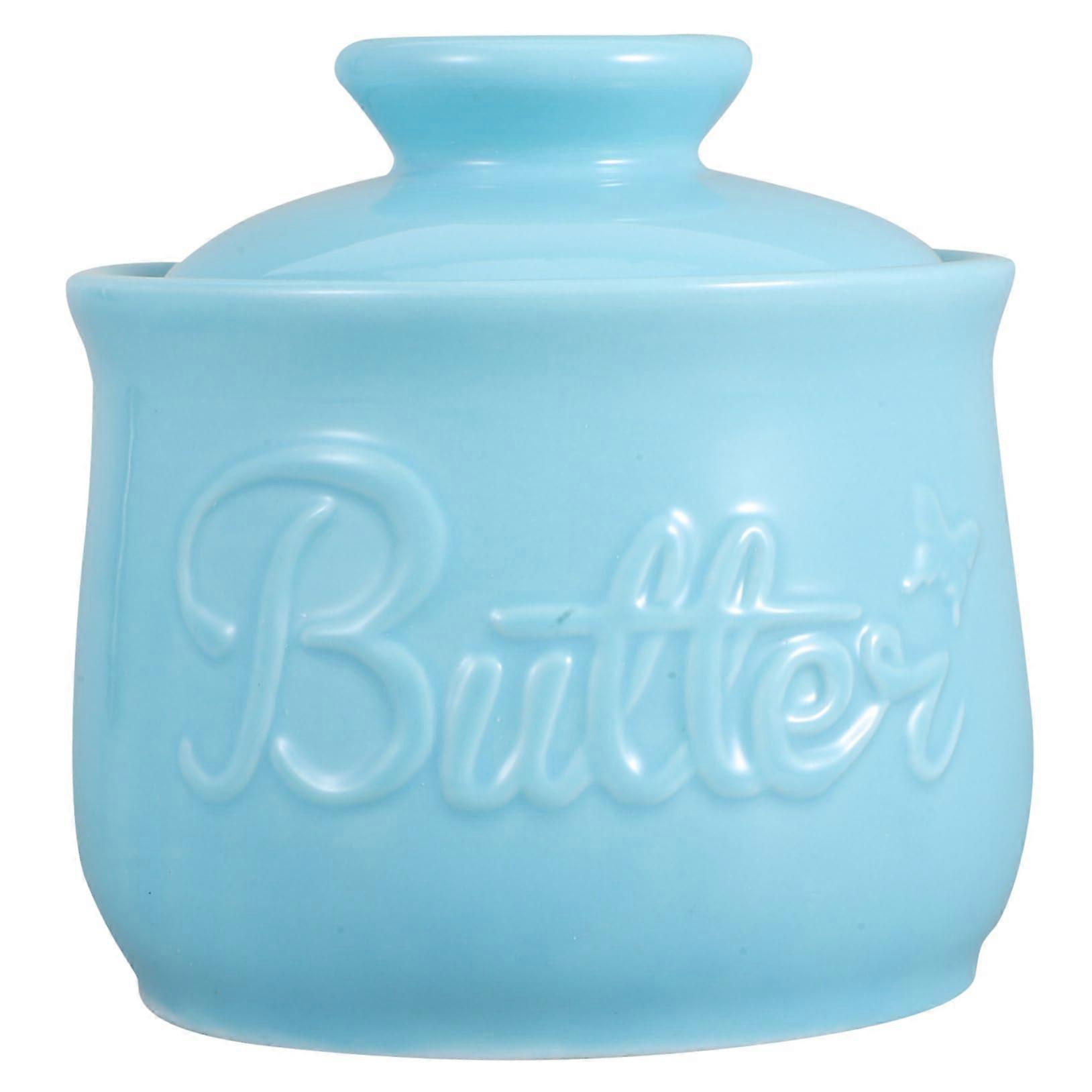Large Ceramic Butter Dish with Lid, Countertop Butter Keeper for Multiple Sticks, Kitchen Storage