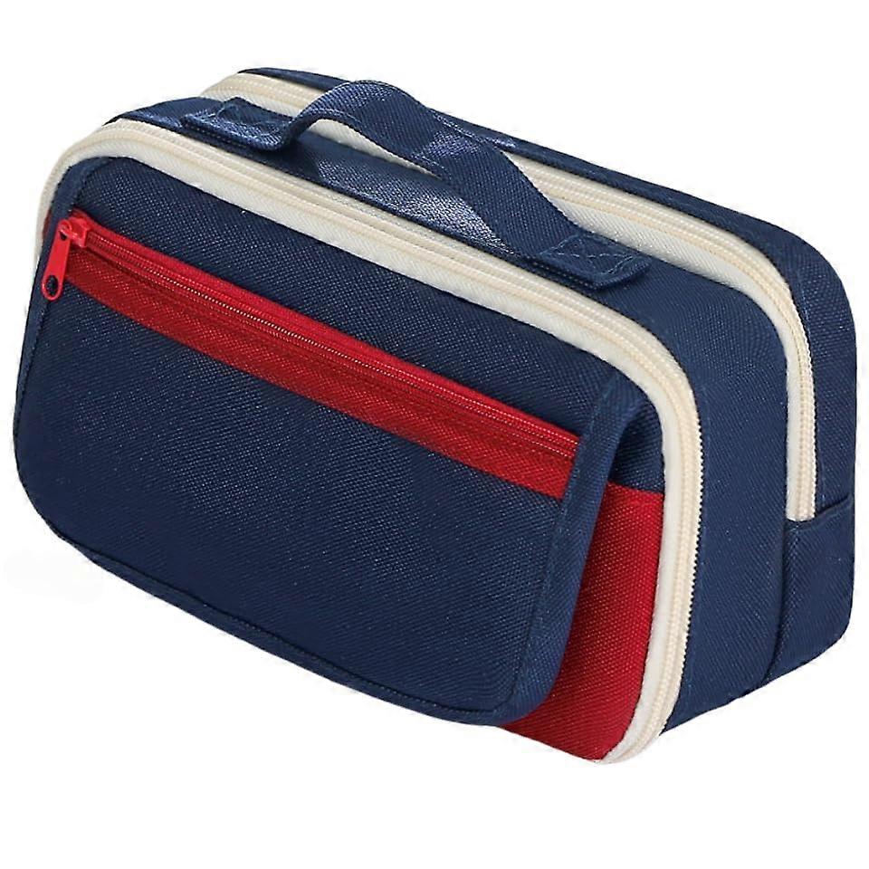 Large Capacity Canvas Pencil Case with 9 Zippered Compartments and Carry Handle, Red