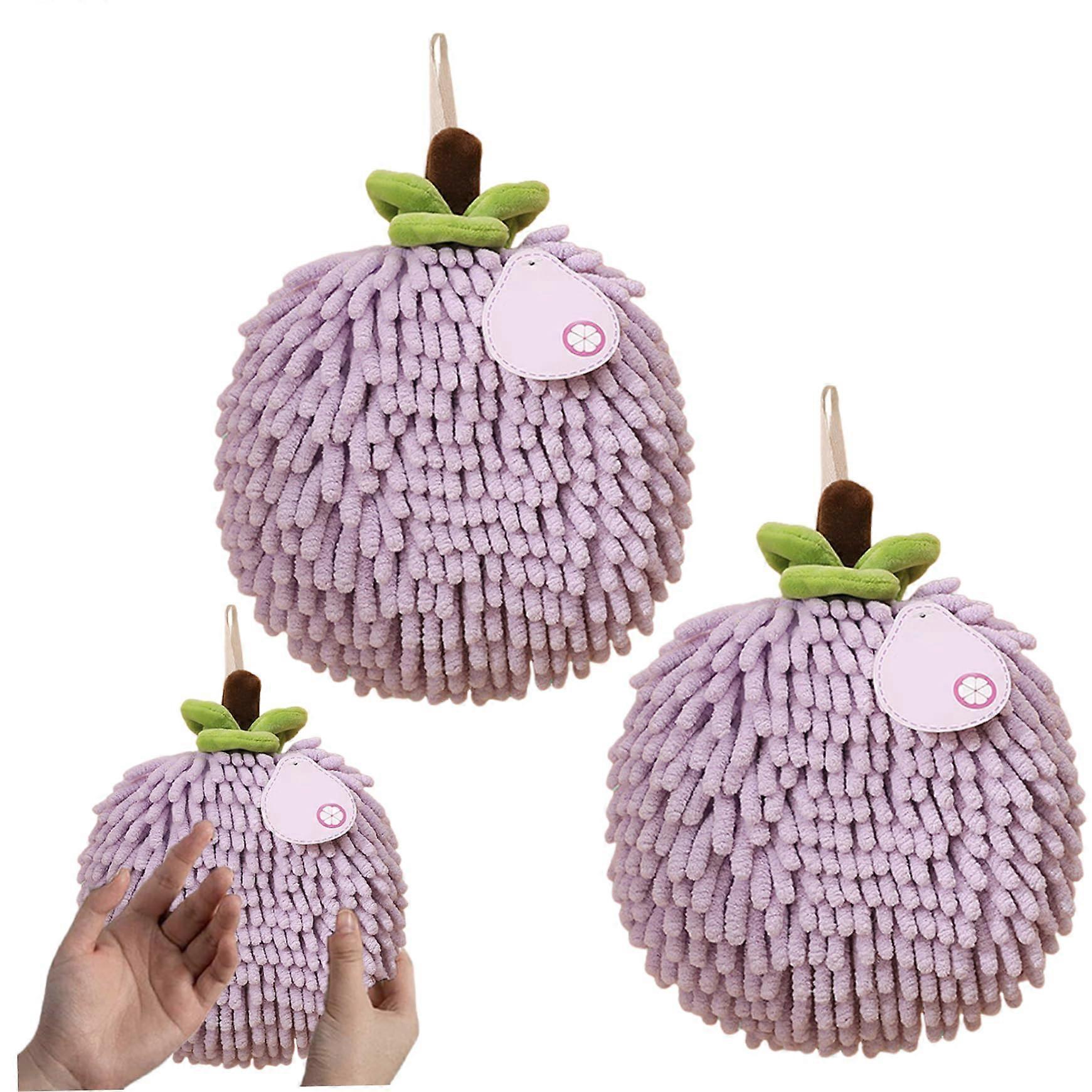 Chenille Hand Towels 2PCS Soft Absorbent Quick Dry Hanging Loop Puff Ball for Kitchen Bathroom