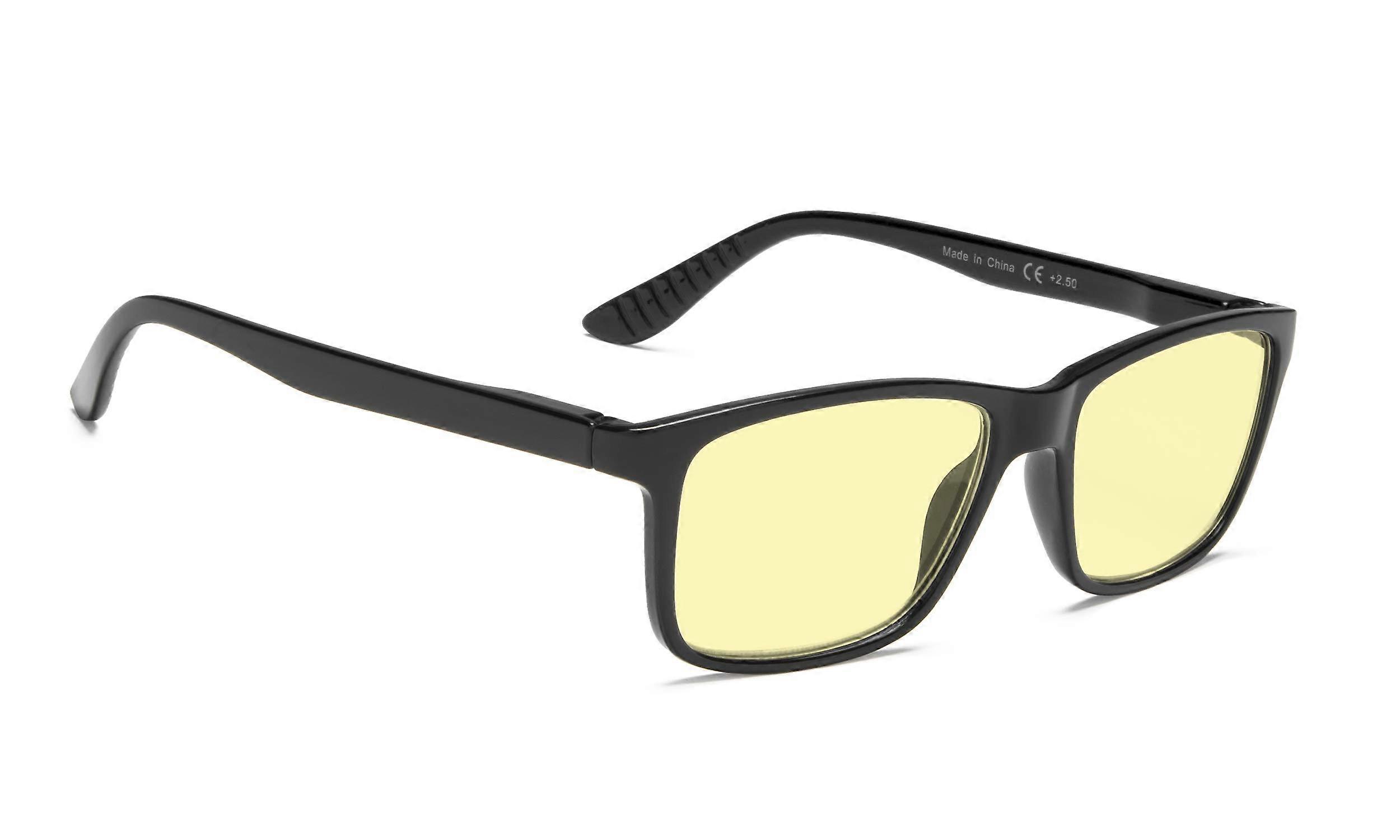 Blue Light Blocking Reading Glasses +1.00 Black Frame with Yellow Tint for Computer and Screen Use