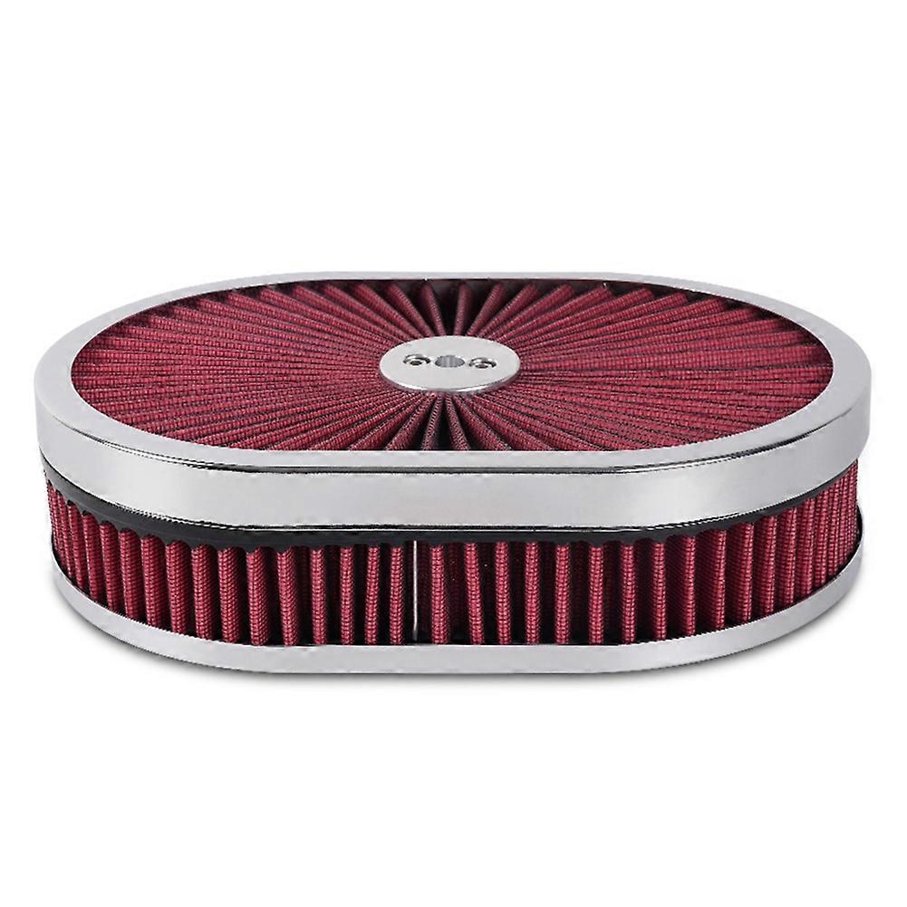 Filtro de ar oval para carro, purificador de fluxo de ar de 12x2 polegadas para pescoço de interface de 5-1/8 polegadas, vermelho