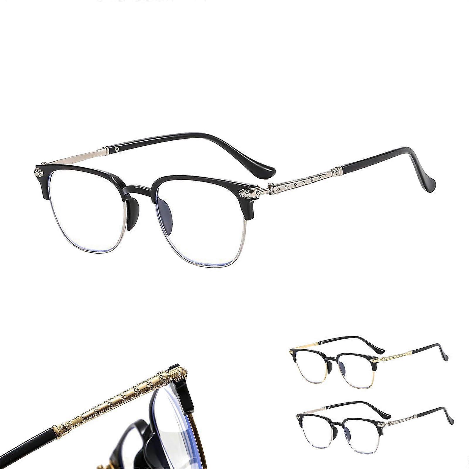 AutoFocus Reading Glasses with Blue Light Blocking, 250° Adjustable Black Silver