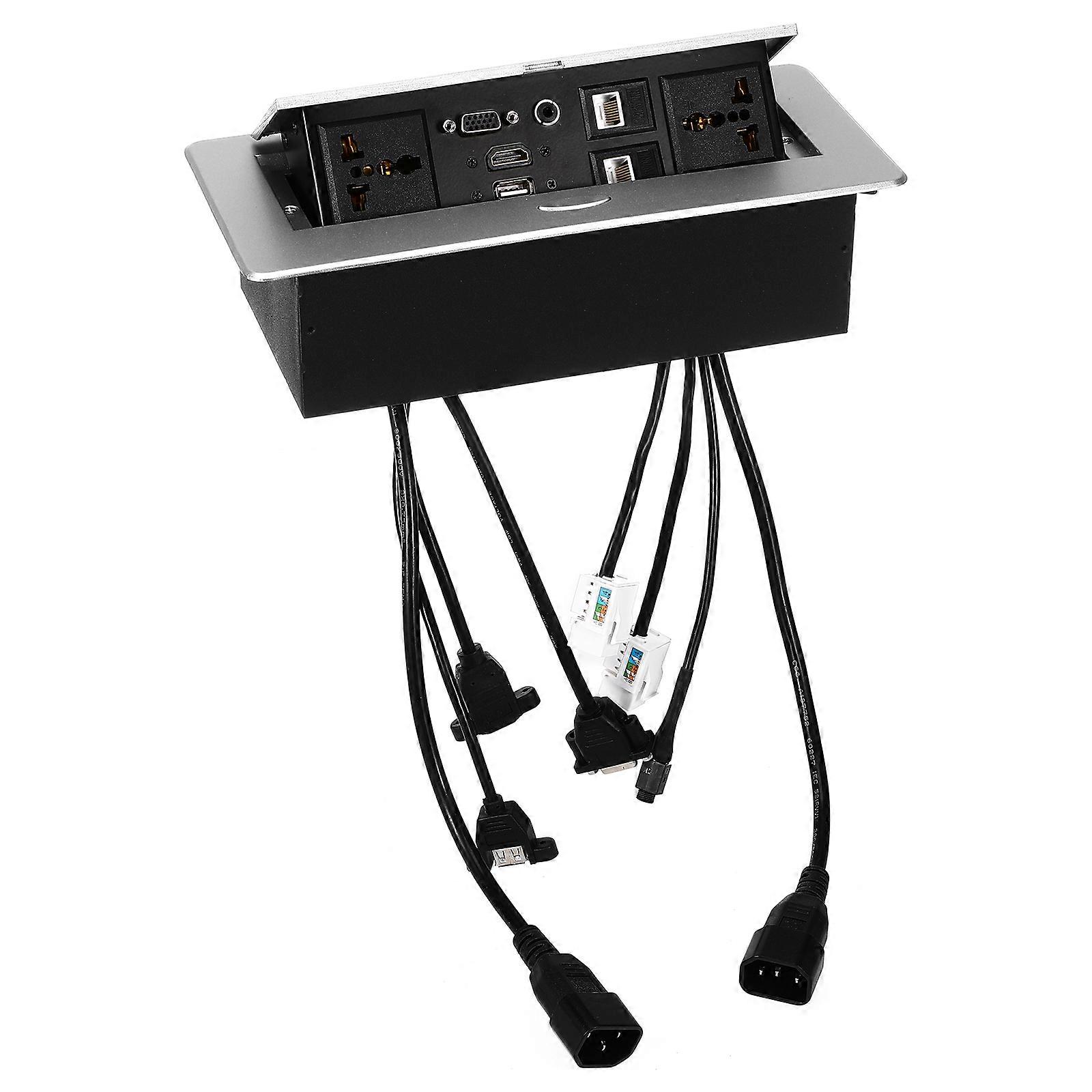 1Pc Multimedia Outlet Socket Connection Box Desktop Up Socket for konferanserom (sølv)