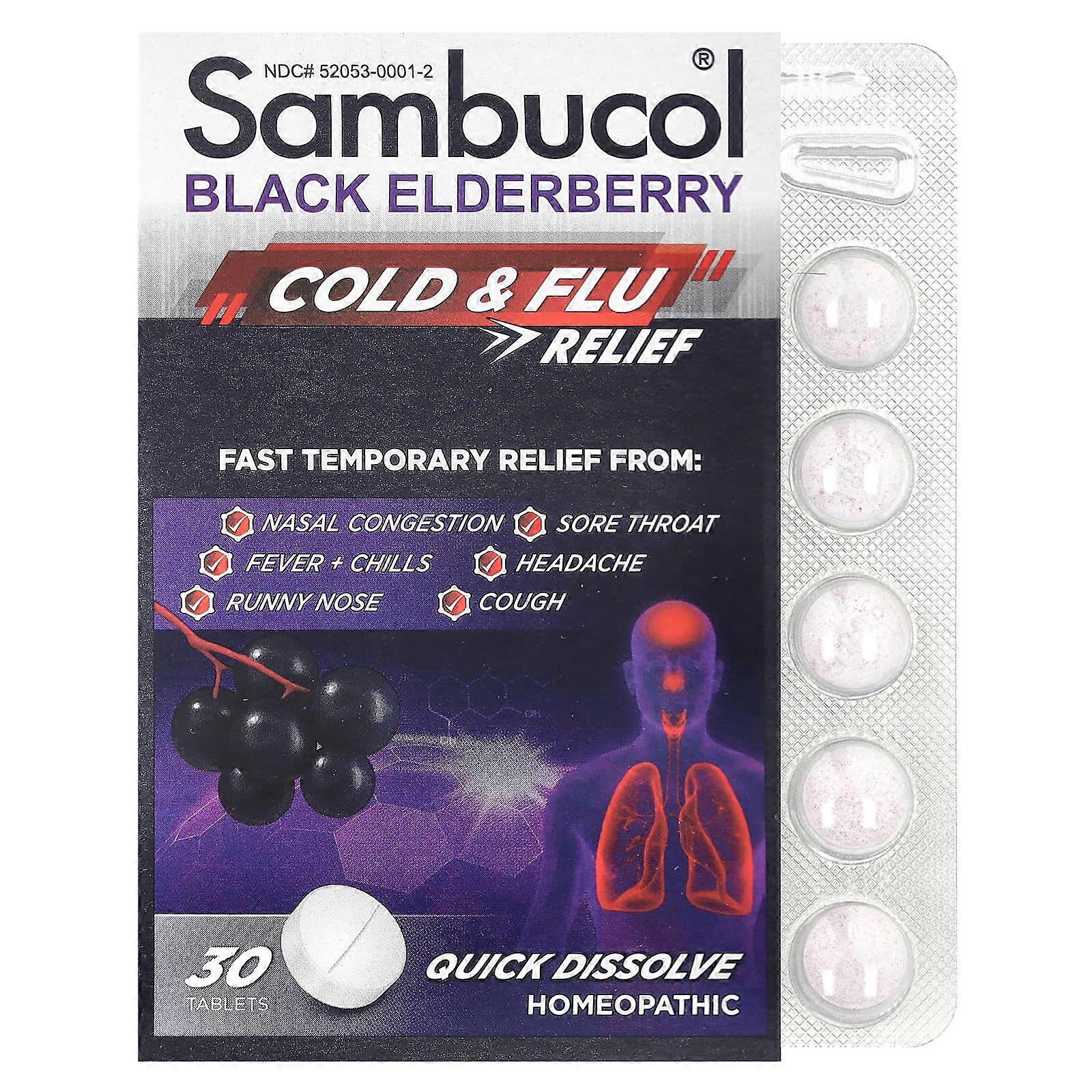 Sambucol, Black Elderberry, Cold & Flu Relief, 30 Quick Dissolve Tablets