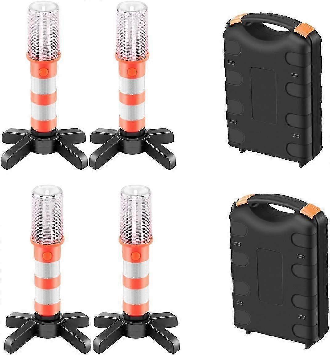 LED Emergency Roadside Flare 4 Pcs Strobe Light With Magnetic Base Case