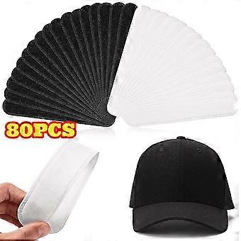 80 Pack Disposable Hat Sweat Liners, 40 Black & 40 White Absorbent Peel-and-Stick Sweat Pads for Baseball Caps, Tennis Hats, and More